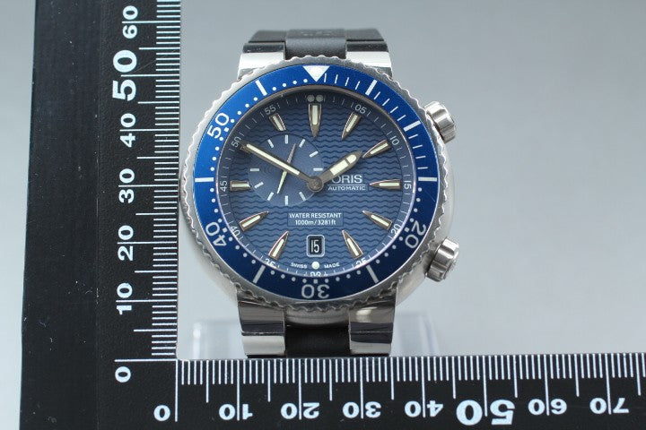 ORIS TT1 7609 Small Seconds Blue Dial Automatic Date Men's Watch 47mm JAPAN