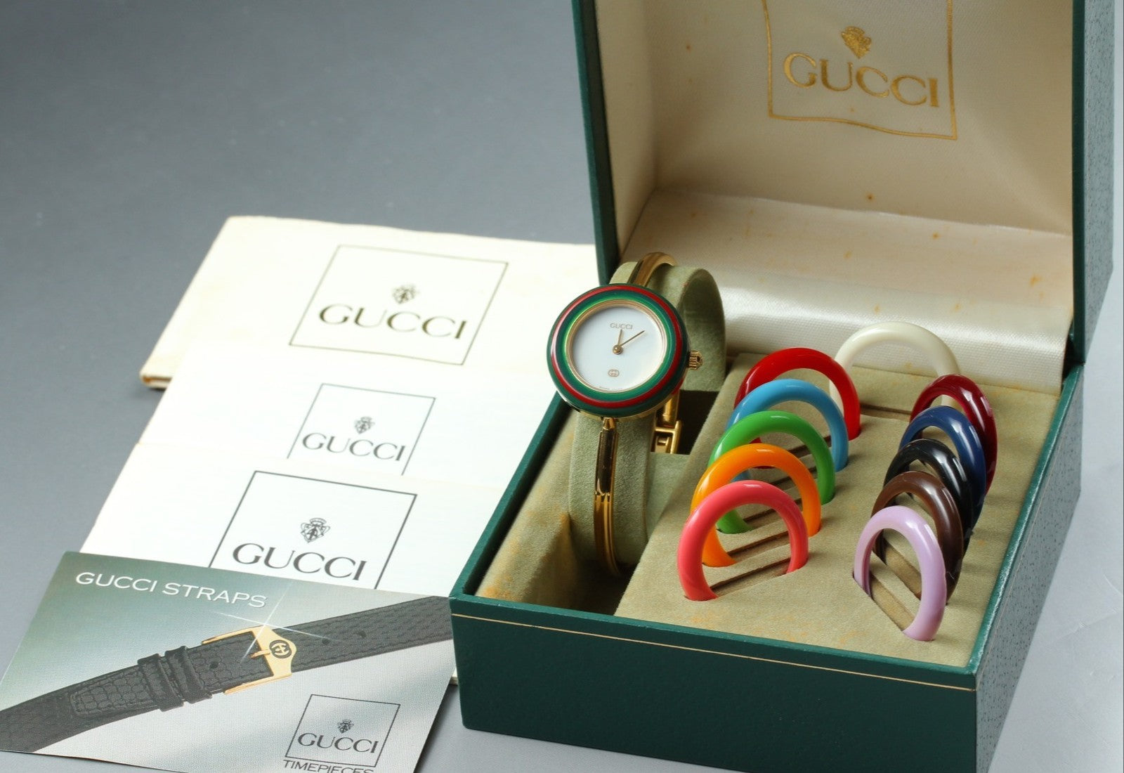 Vintage Gucci Change Bezel 11/12.2 12 Colors Gold Women's Quartz Watch [w/Box]