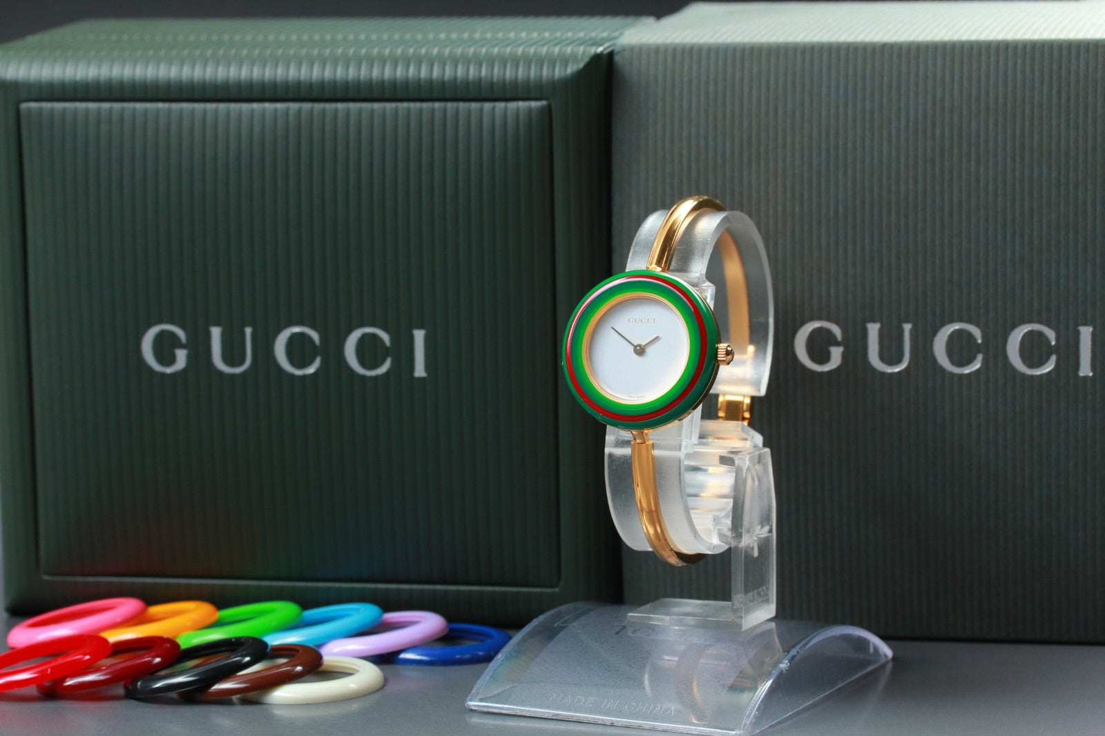 New Batt Gucci Change Bezel 11/12.2 12Color Women's White Quartz Watch JP