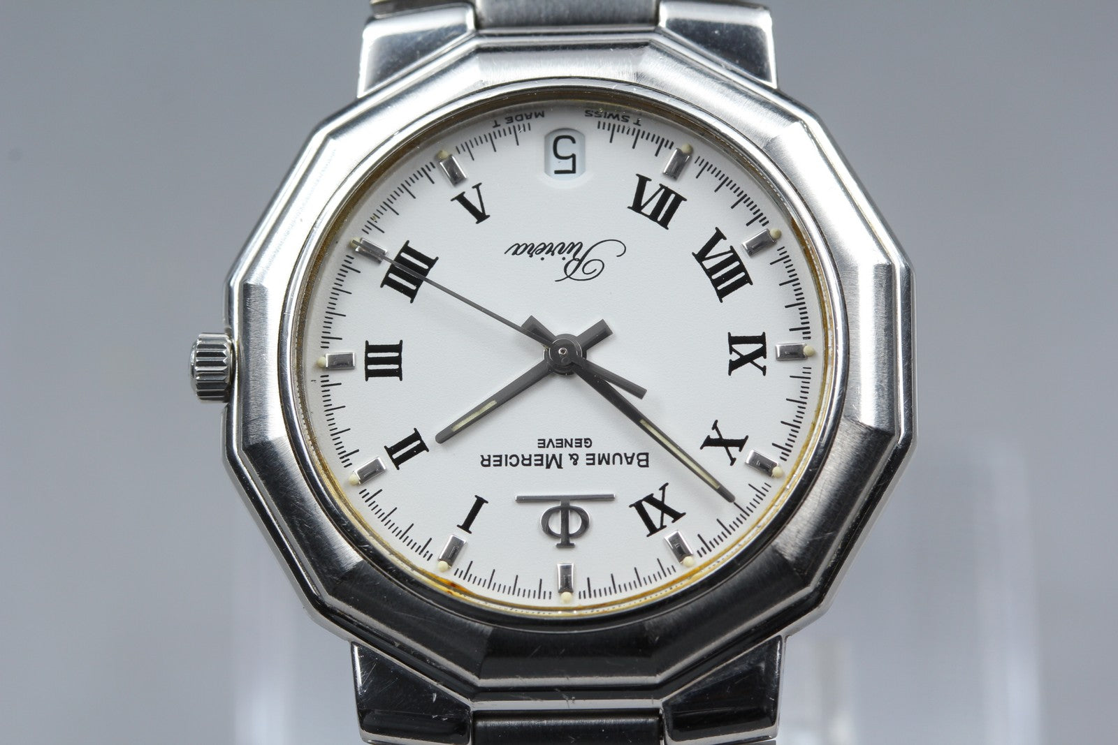 New Batt Baume & Mercier Riviera 5131 Silver Quartz Date Men's Watch 33mm JAPAN