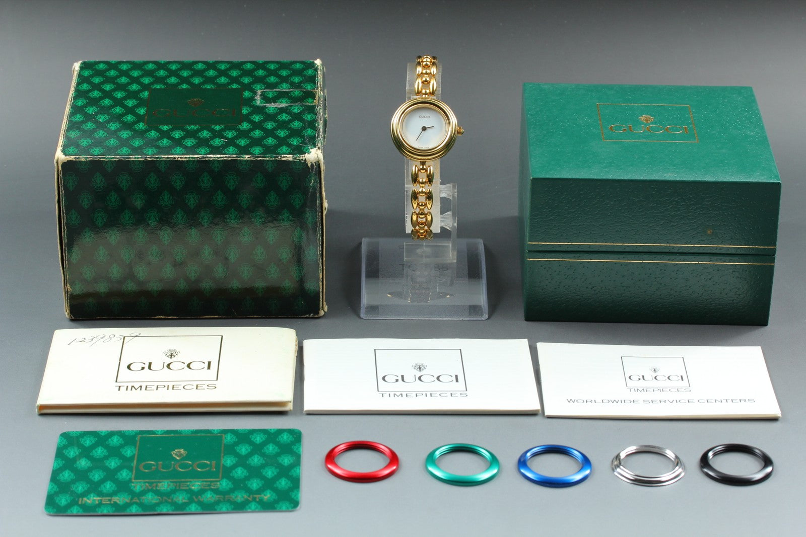 Gucci Change Bezel 11/12.2 6 Colors Gold Bracelet Women's Qz Watch Vintage [Box]