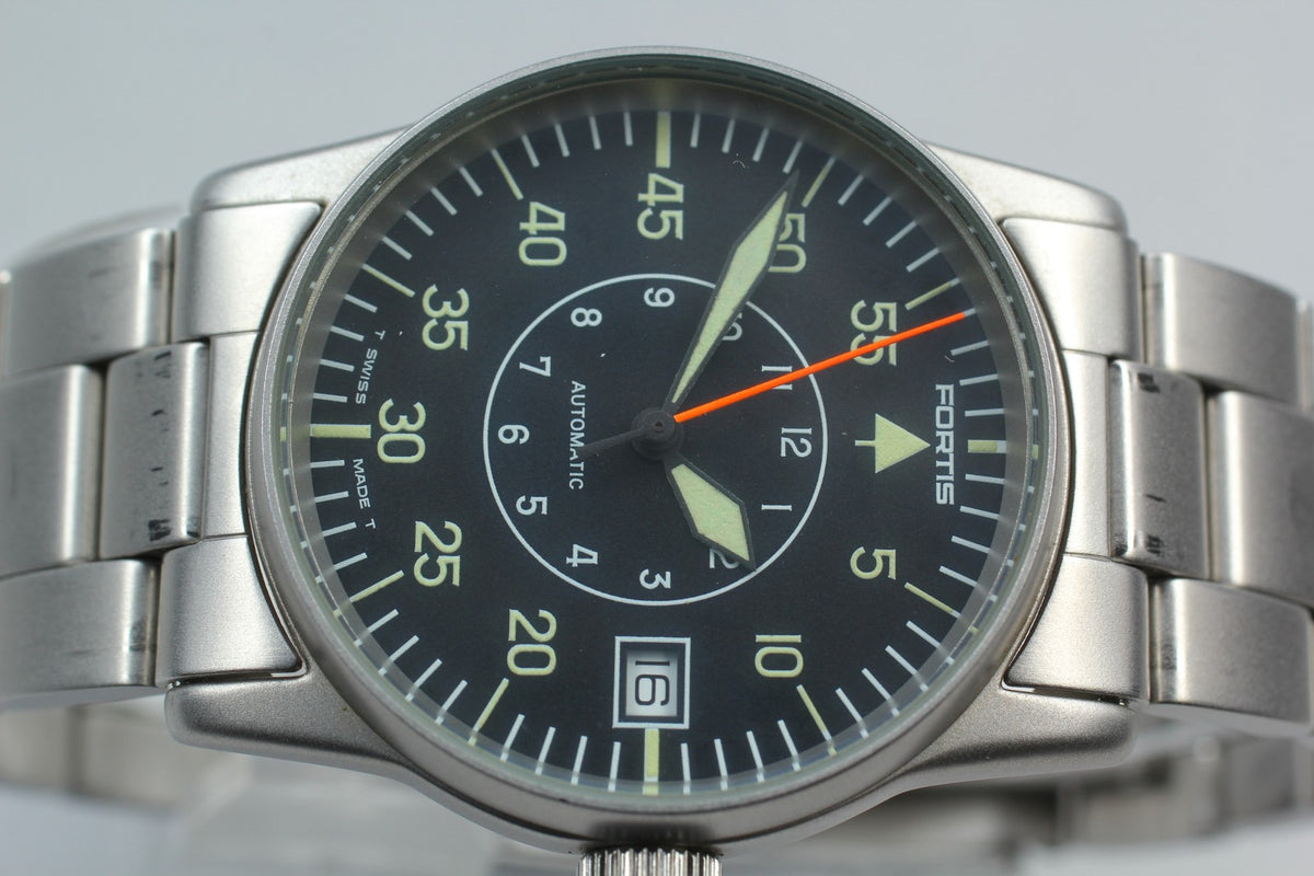 FORTIS Flieger 620.10.46 Automatic Black Men's Date Watch 34mm JAPAN Exc+5*Box