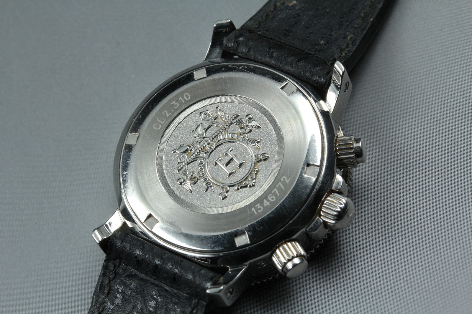 HERMES Clipper CL2.310 Quartz Black Chronograph Women's Watch 33mm Japan Box