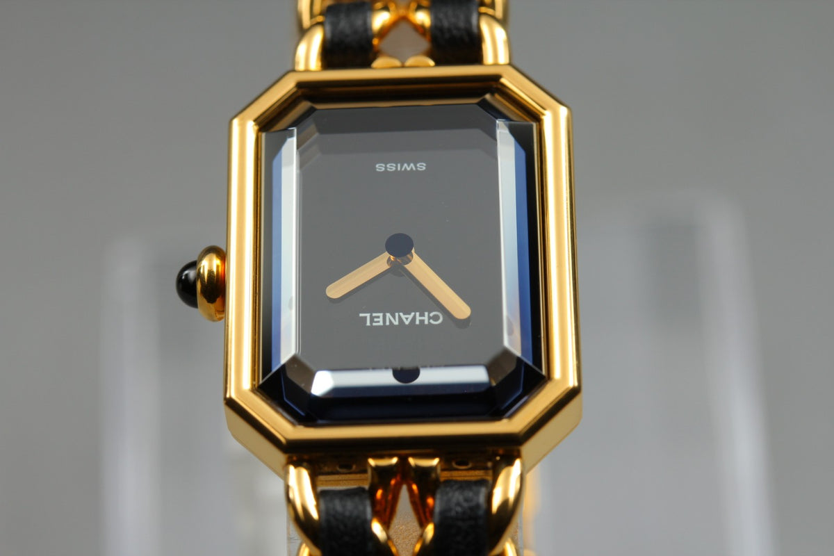 CHANEL Premiere L Size Black Dial Gold 20mm Quartz Women's Watch Vintage [Box]