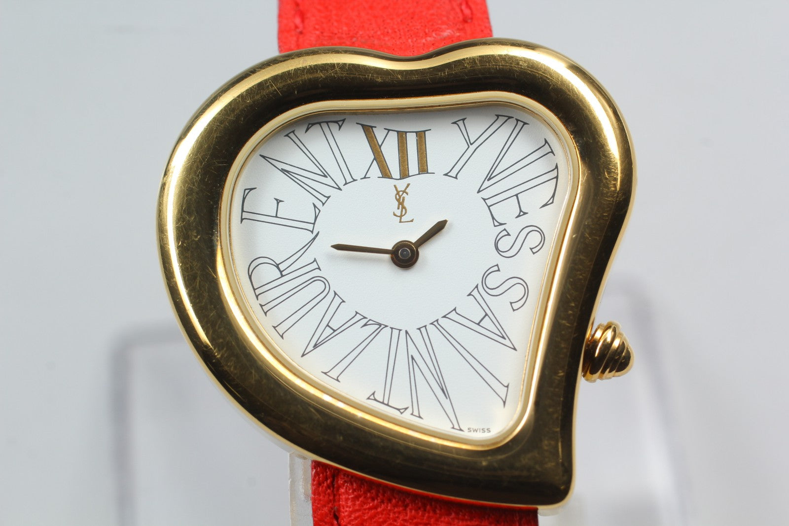 [Exc+5] Yves Saint Laurent Heart Gold Red 30mm Women's Watch Quartz JAPAN
