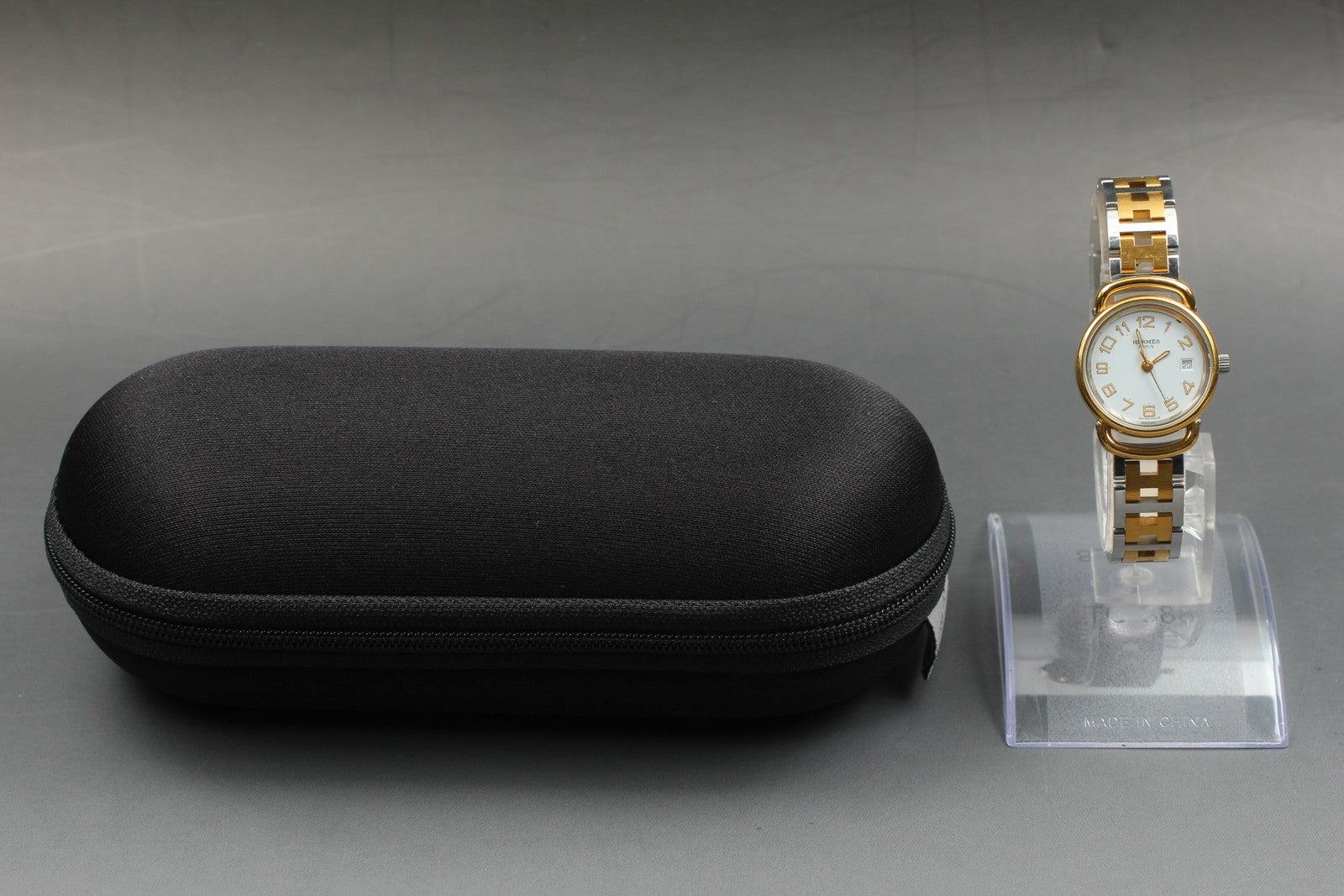 Vintage [Exc+5] Hermes Pullman Gold White Dial 24mm Date Woman's Quartz Watch