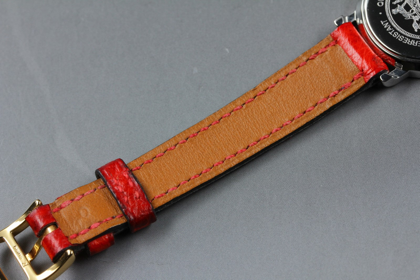 Vintage HERMES Sellier White Dial Red "T" 24mm Woman's Quartz Watch