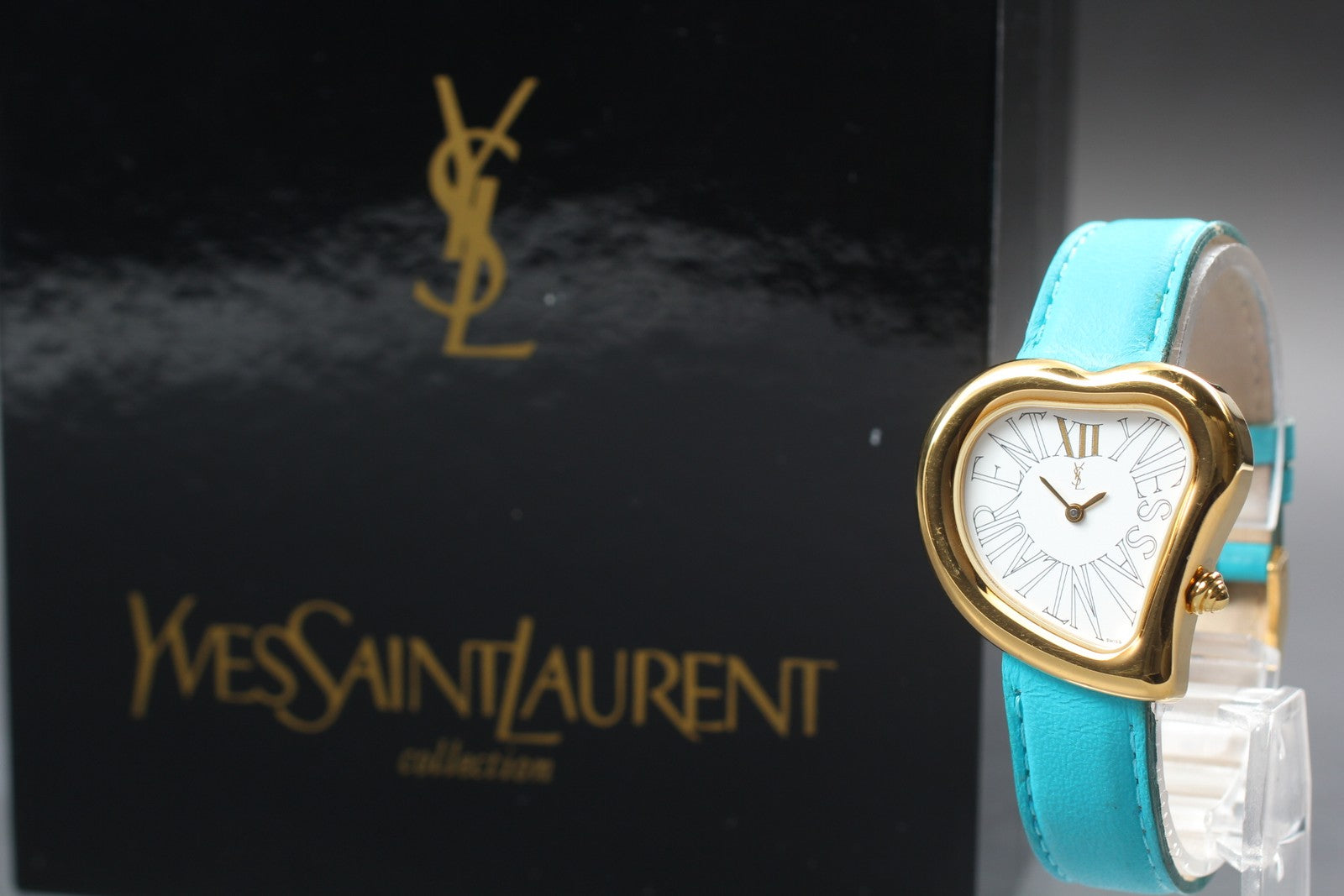 [Exc+5 Box] Yves Saint Laurent Heart Gold Turquoise 30mm Women's Watch Quartz