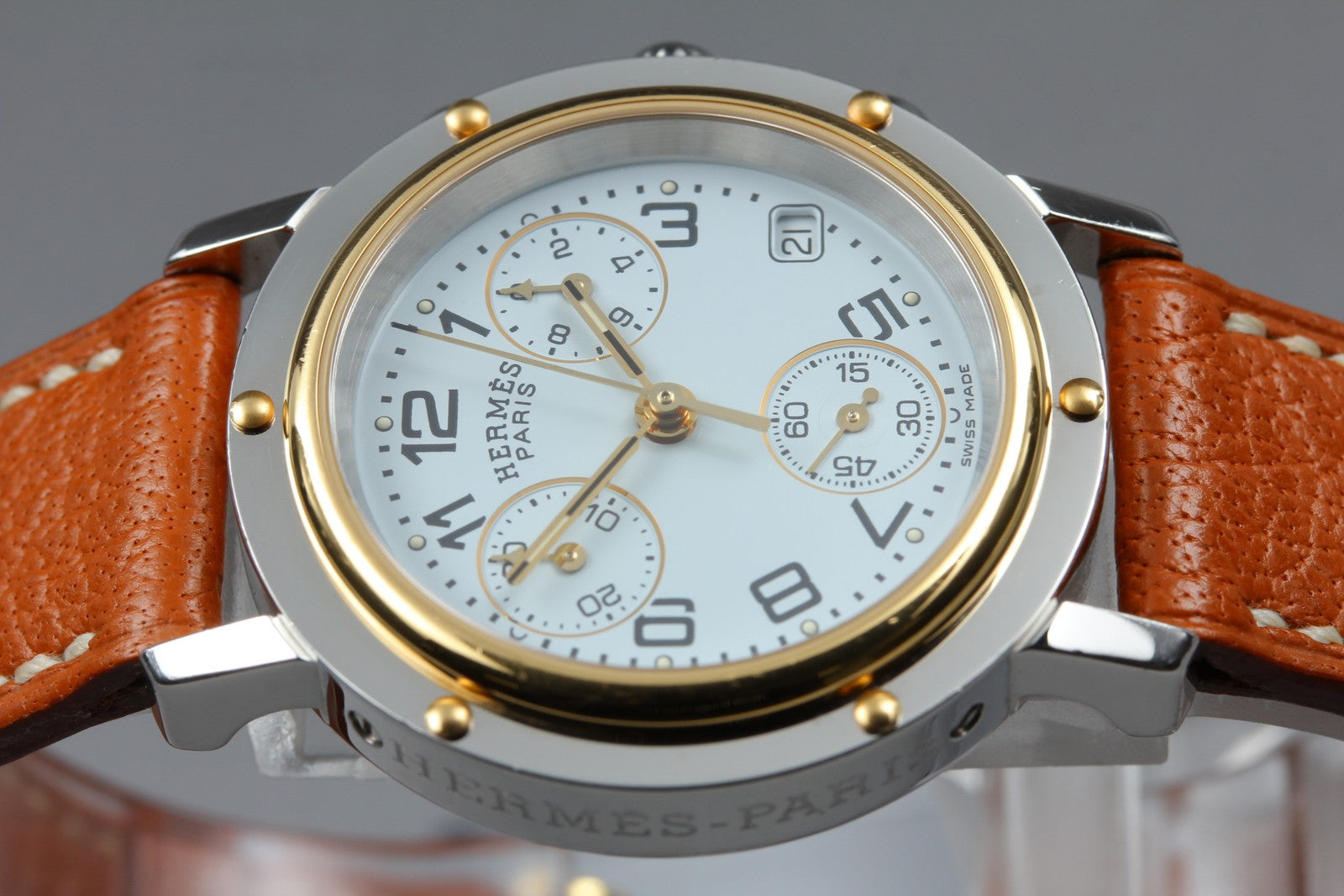 New Batt HERMES Clipper CL1.320 Quartz White Dial Ladies Watch 31mm JAPAN