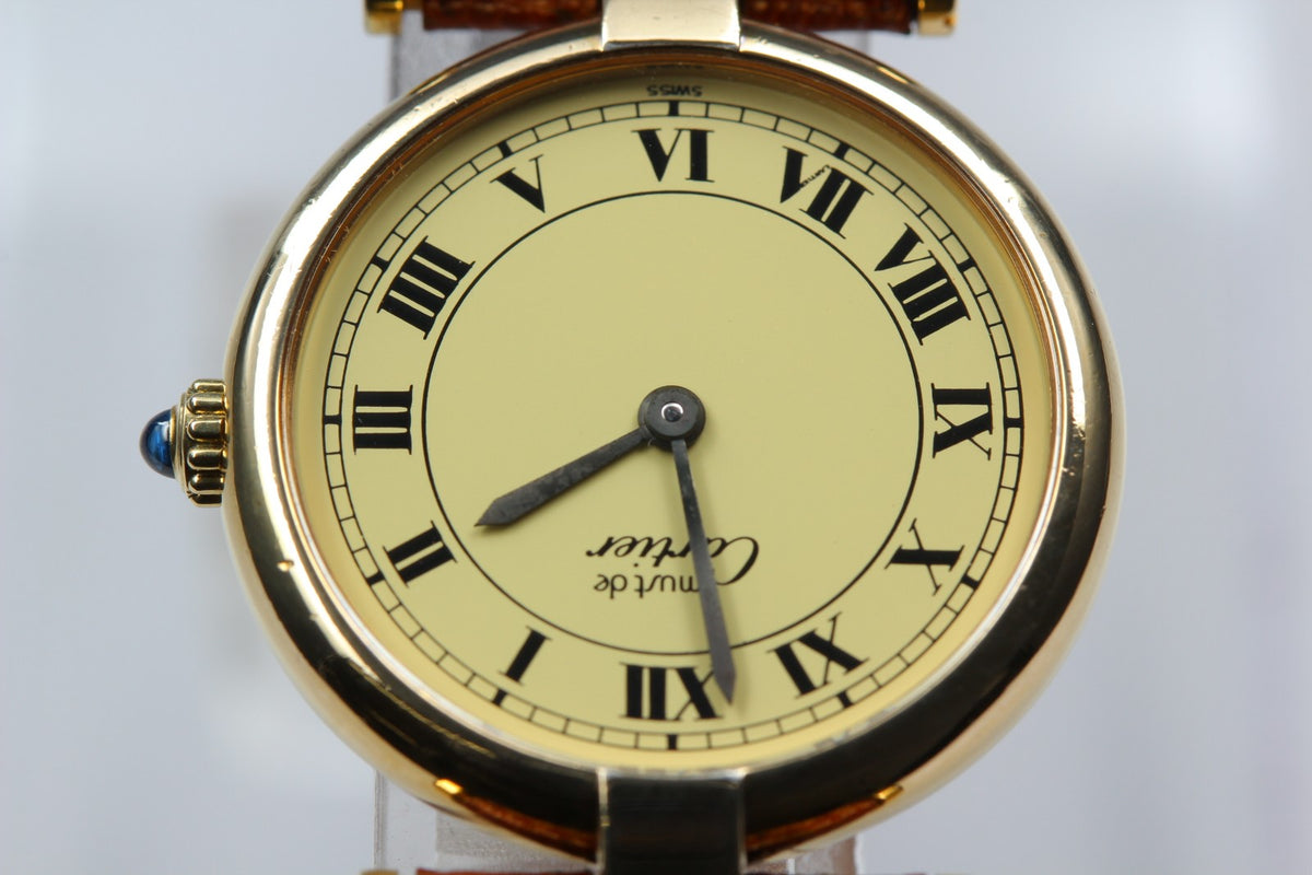 Cartier Must Vendome Vermeil Gold Brown 24mm Women's Quartz Watch Vintage [Box]