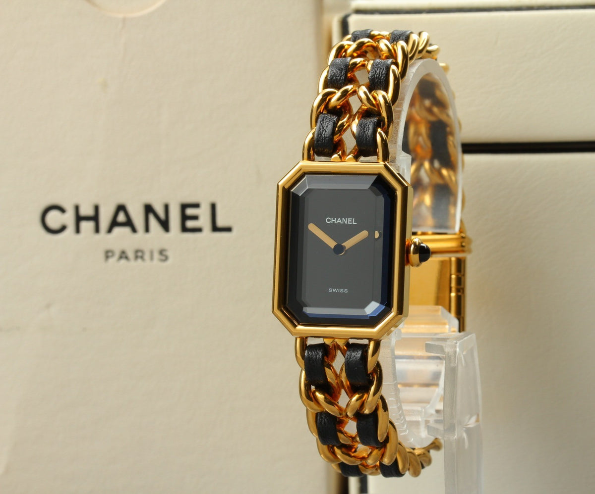 CHANEL Premiere L Size Black Dial Gold 20mm Quartz Women's Watch Vintage [Box]