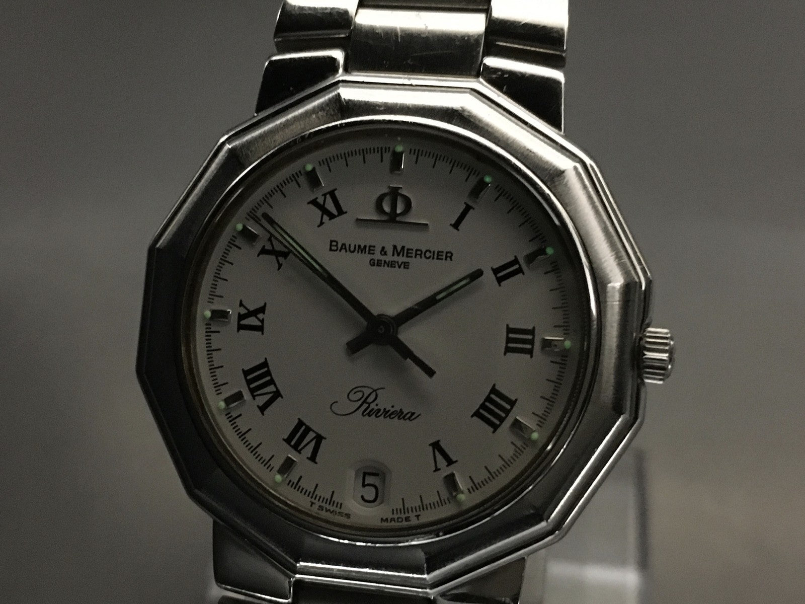 New Batt Baume & Mercier Riviera 5131 Silver Quartz Date Men's Watch 33mm JAPAN