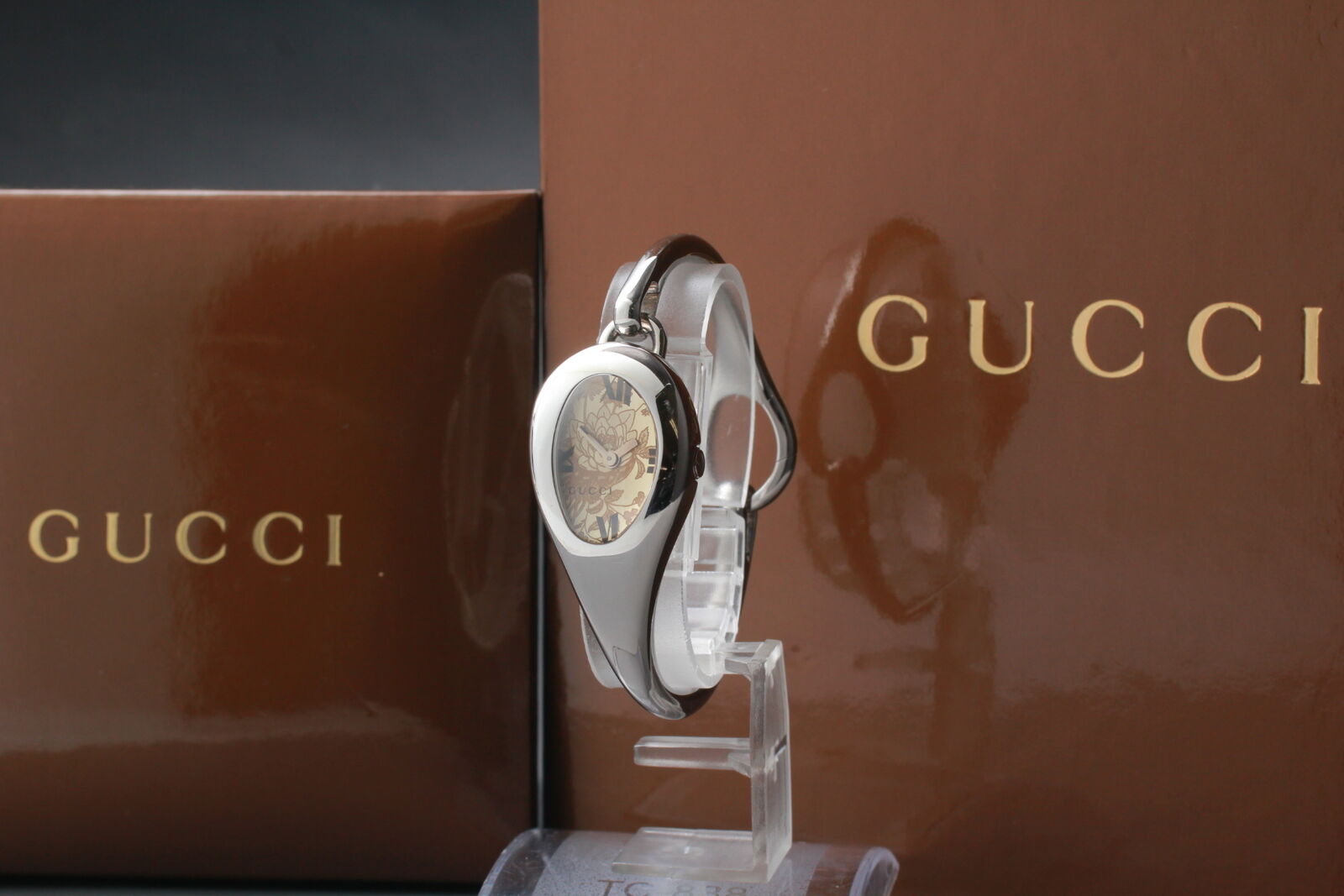 Vintage [Exc+5 Box ] Gucci 103 Horsebit Floral Silver Woman's Quartz Watch JAPAN
