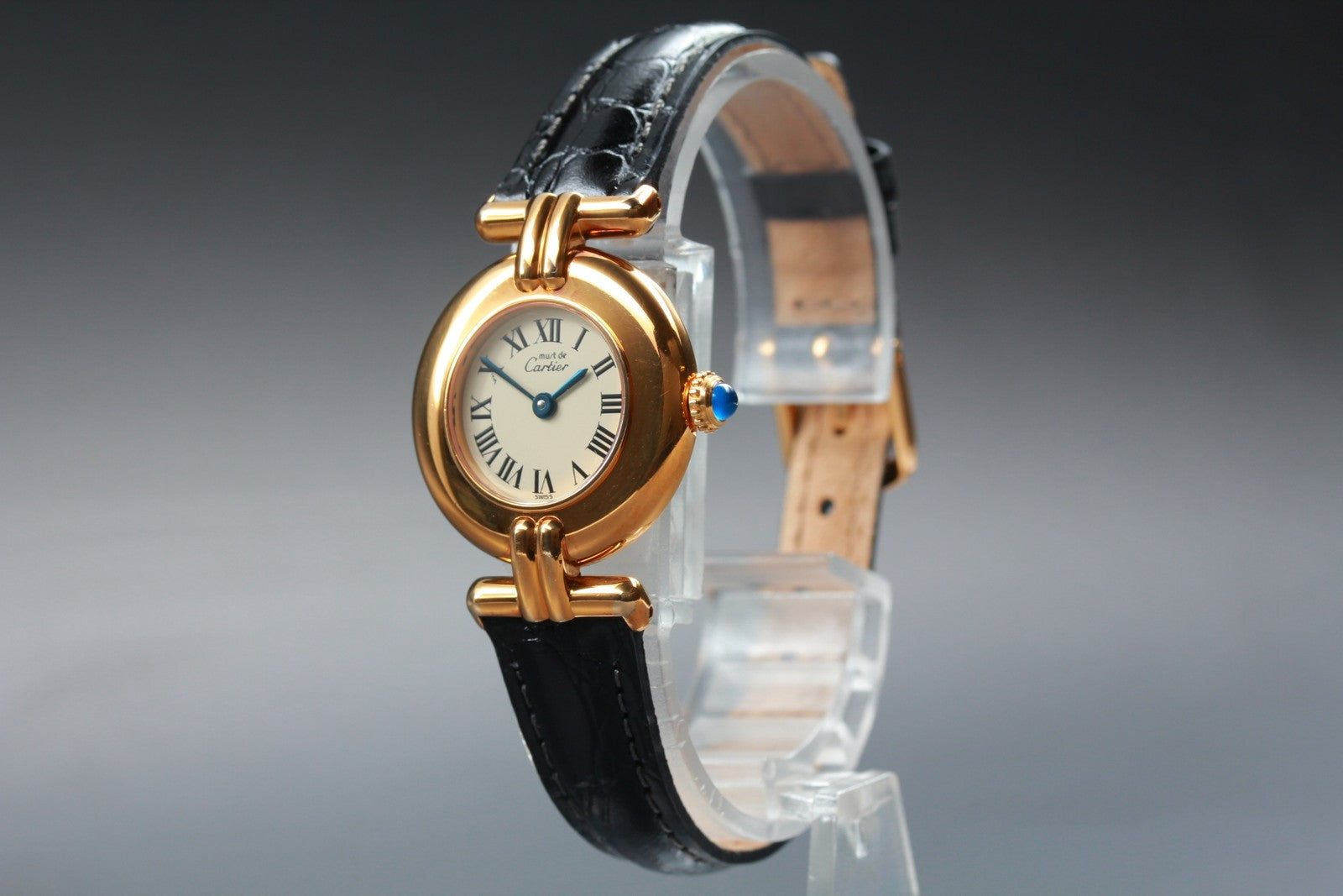Vintage [w/Box] Cartier Must Colisee Vermeil 590002 Black Women's Quartz Watch