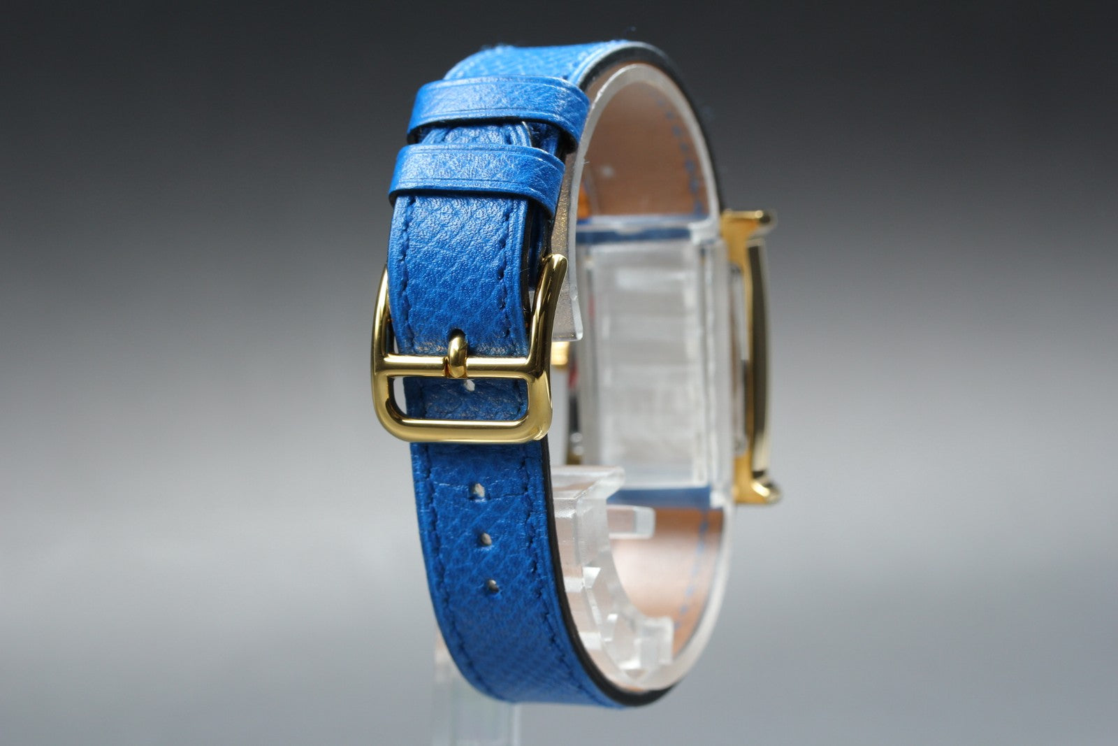 [Overhauled] HERMES H Watch HH1.201 Gold Blue "B" Woman's Watch Quartz Box