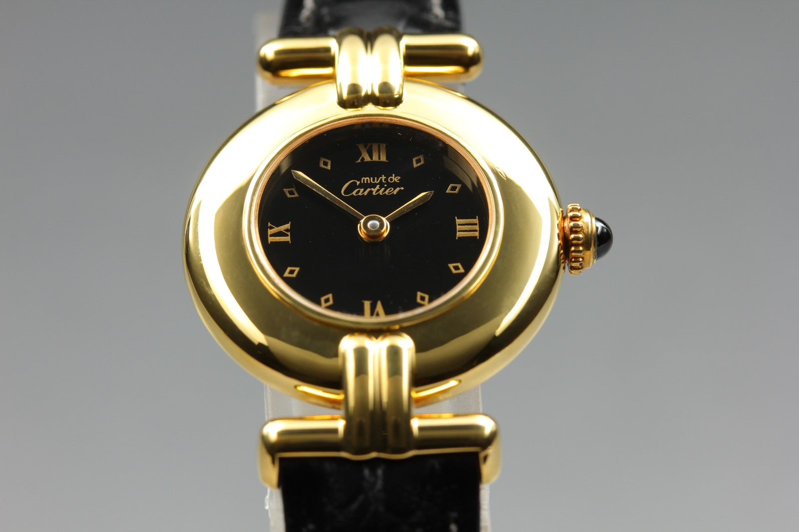 Cartier Must Colisee Vermeil 590002 Black Gold Women's Qz Watch Vintage [Pouch]