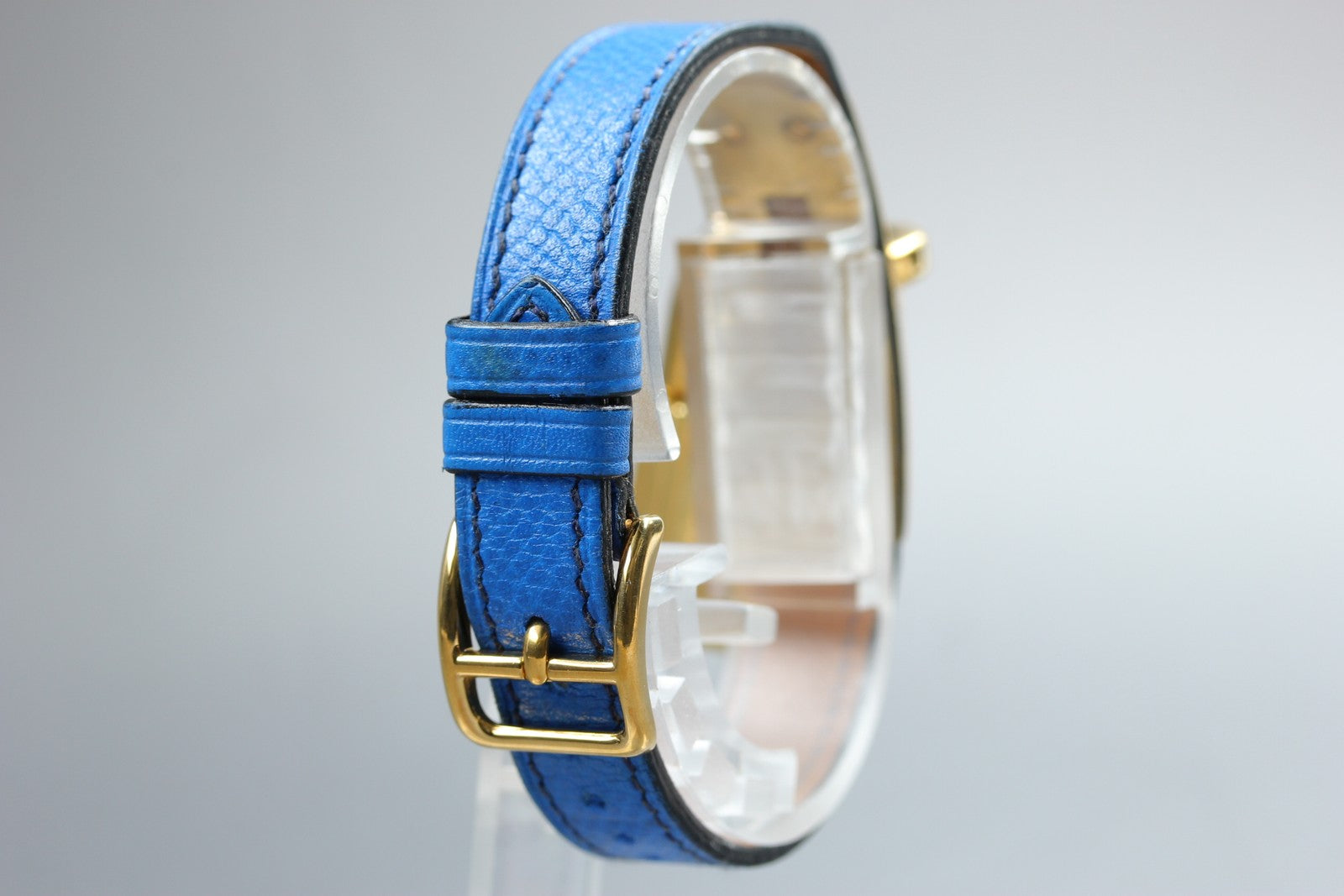 HERMES Kelly Watch Gold Dial Blue "U" 20mm Woman's Watch Quartz Vintage [w/Box]
