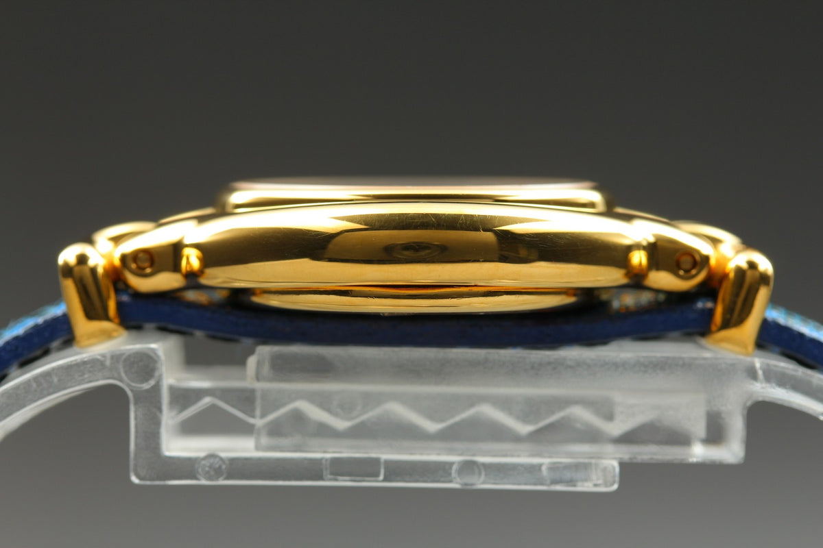FENDI 640L Chameleon Blue Leather Belt Gold 24mm Women's Quartz Watch Vintage