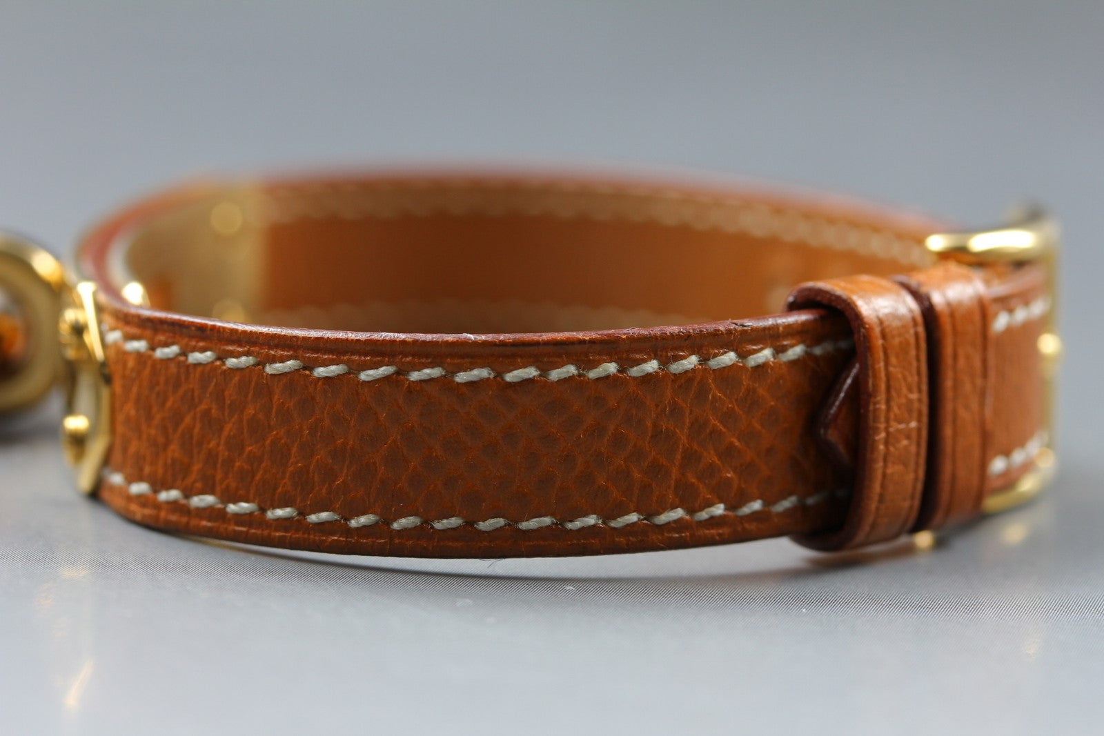 Vintage [Box] HERMES Kelly Watch Gold Brown Leather "U" Woman's Quartz Watch