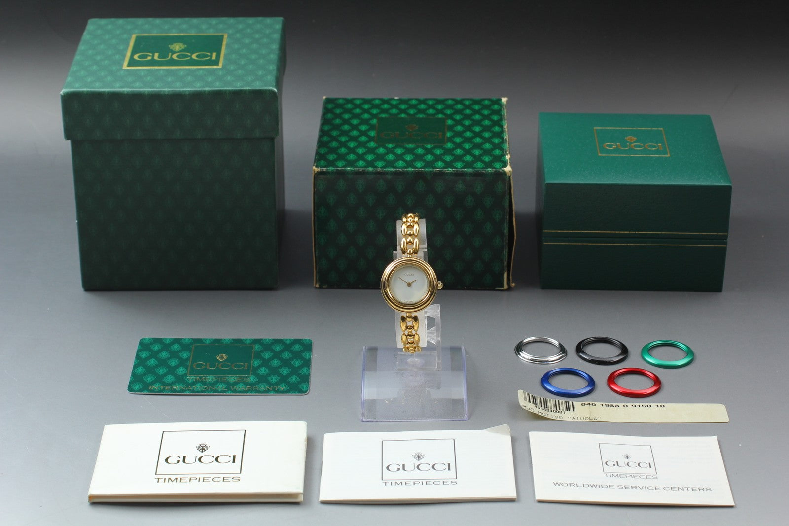 Vintage GUCCI Change Bezel 11/12.2 6 Colors Gold Quartz Woman’s Watch [w/Box]