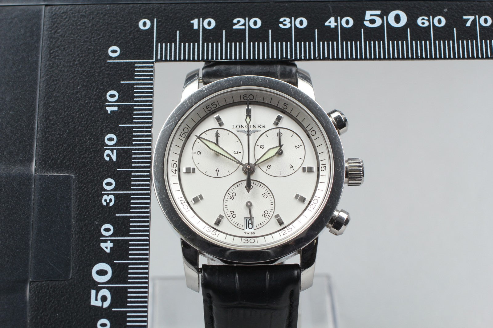 New Batt[Exc+5] LONGINES Heritage L2.663.4 Silver Chronograph Men's Watch JAPAN