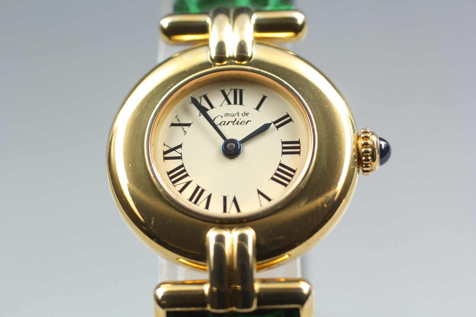 Vintage [Exc+5 Box] Cartier Must Colisee Vermeil 590002 Green Women's Qz Watch