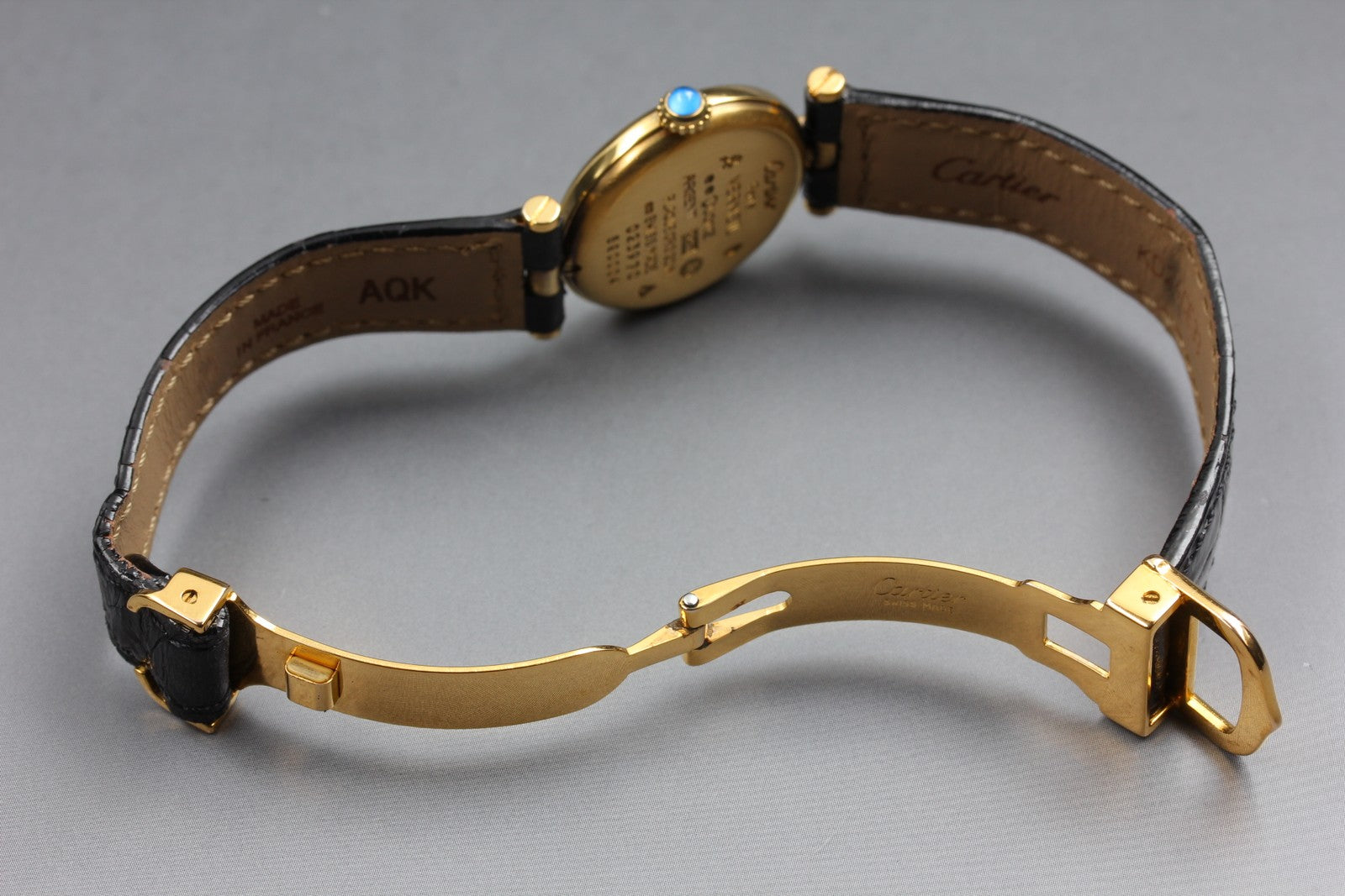 Vintage Cartier Must Vendome Vermeil 590004 Gold Black 24mm Women's Qz Watch
