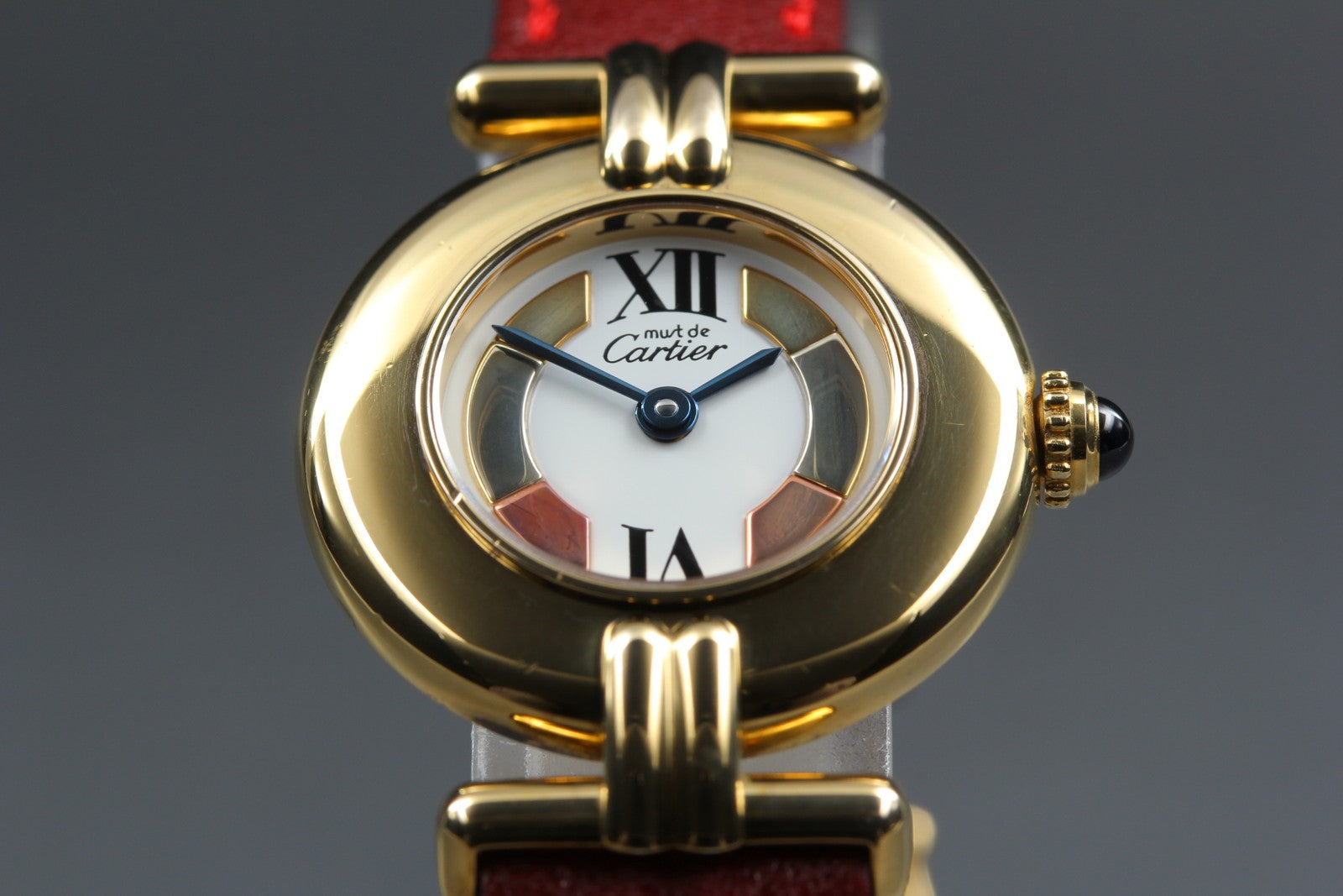 Vintage [Near MINT-] Cartier Must Colisee Vermeil 590002 Red Women's Qz Watch