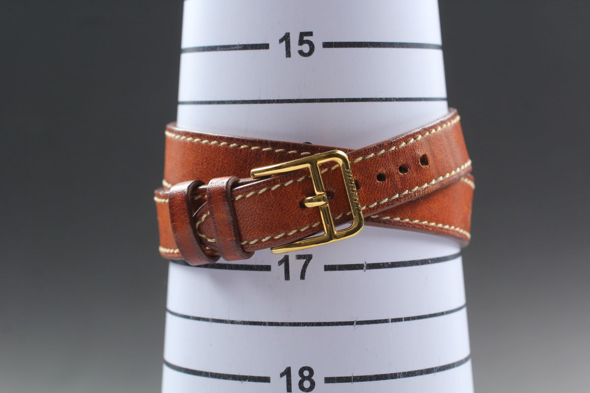Overhauled [Exc+5 Box] HERMES Kelly Watch Gold Brown "I" Double Woman's Qz Watch