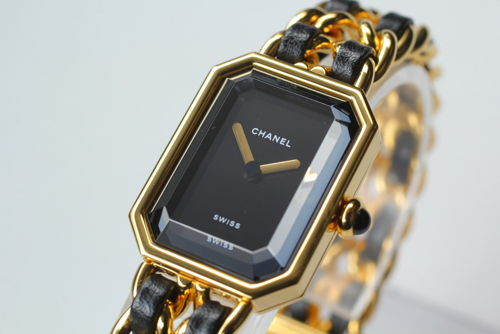 [Near MINT- Box] CHANEL Premiere L Size Black Dial 20mm Gold Quartz Womens Watch