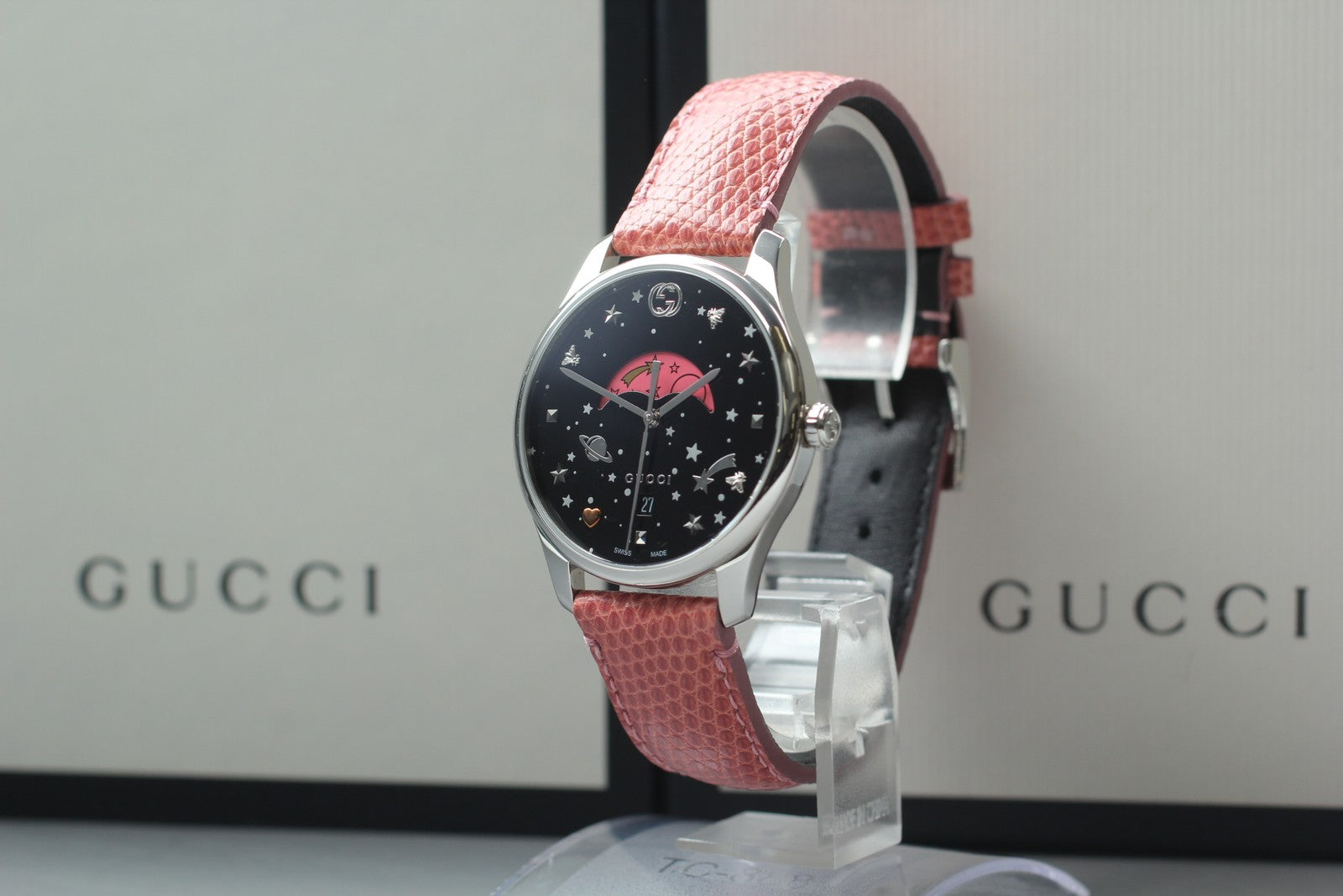 [Exc+5 Box] Gucci G-TIMELESS 126.4 Pink Moon Phase Black Women's Quartz Watch