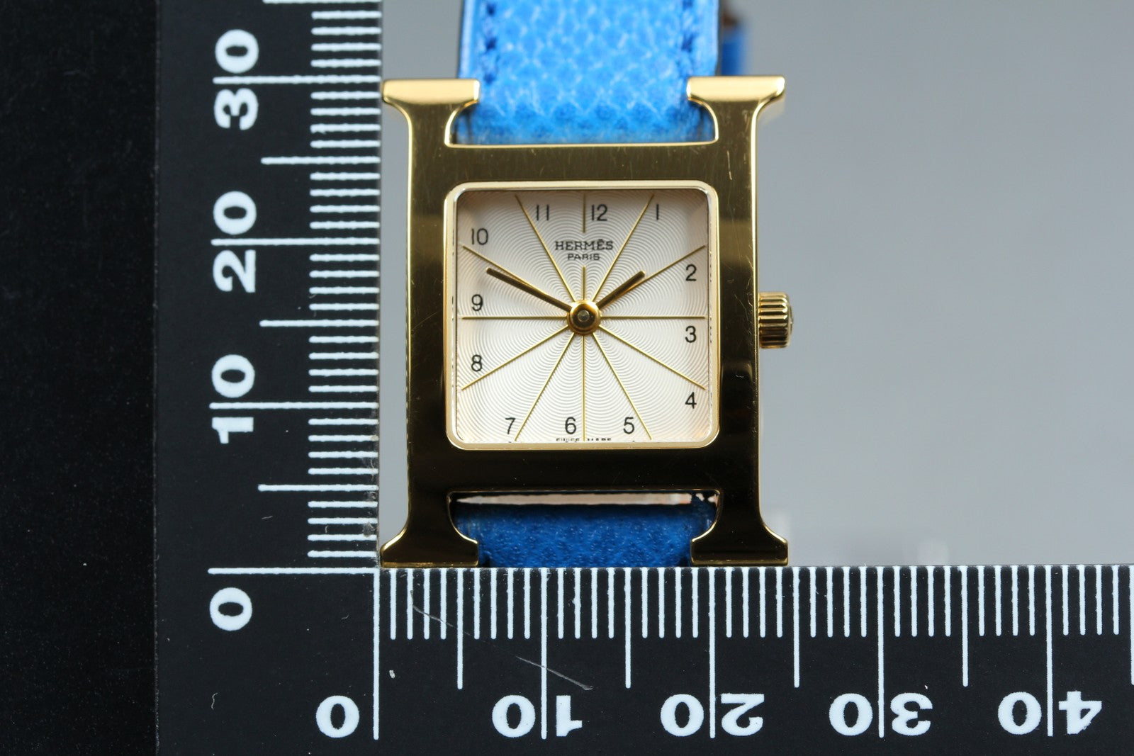 [Overhauled] HERMES H Watch HH1.201 Gold Blue "B" Woman's Watch Quartz Box