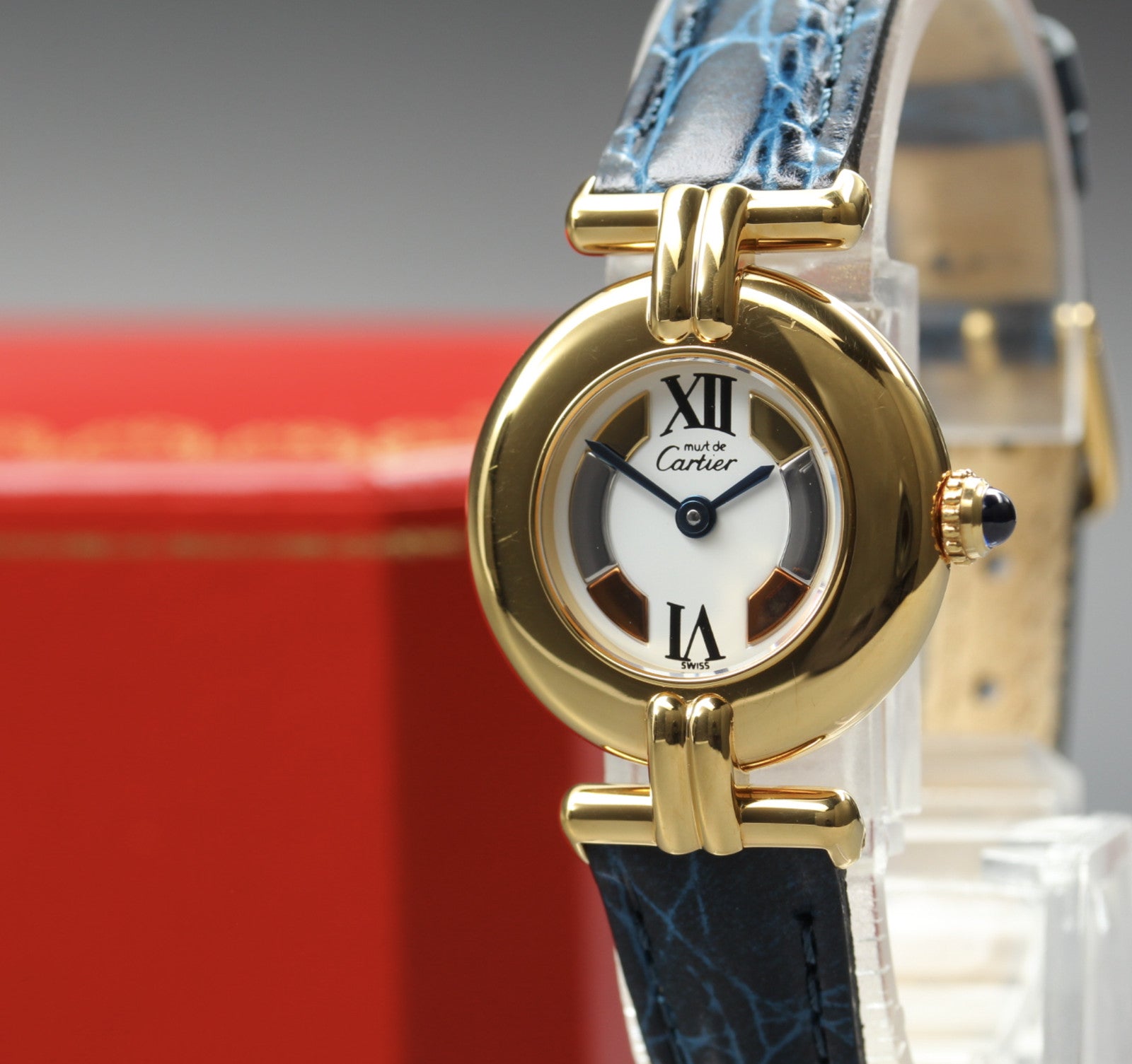 Vintage [Near MINT- Box] Cartier Must Colisee Vermeil 1902 Blue Women's Qz Watch