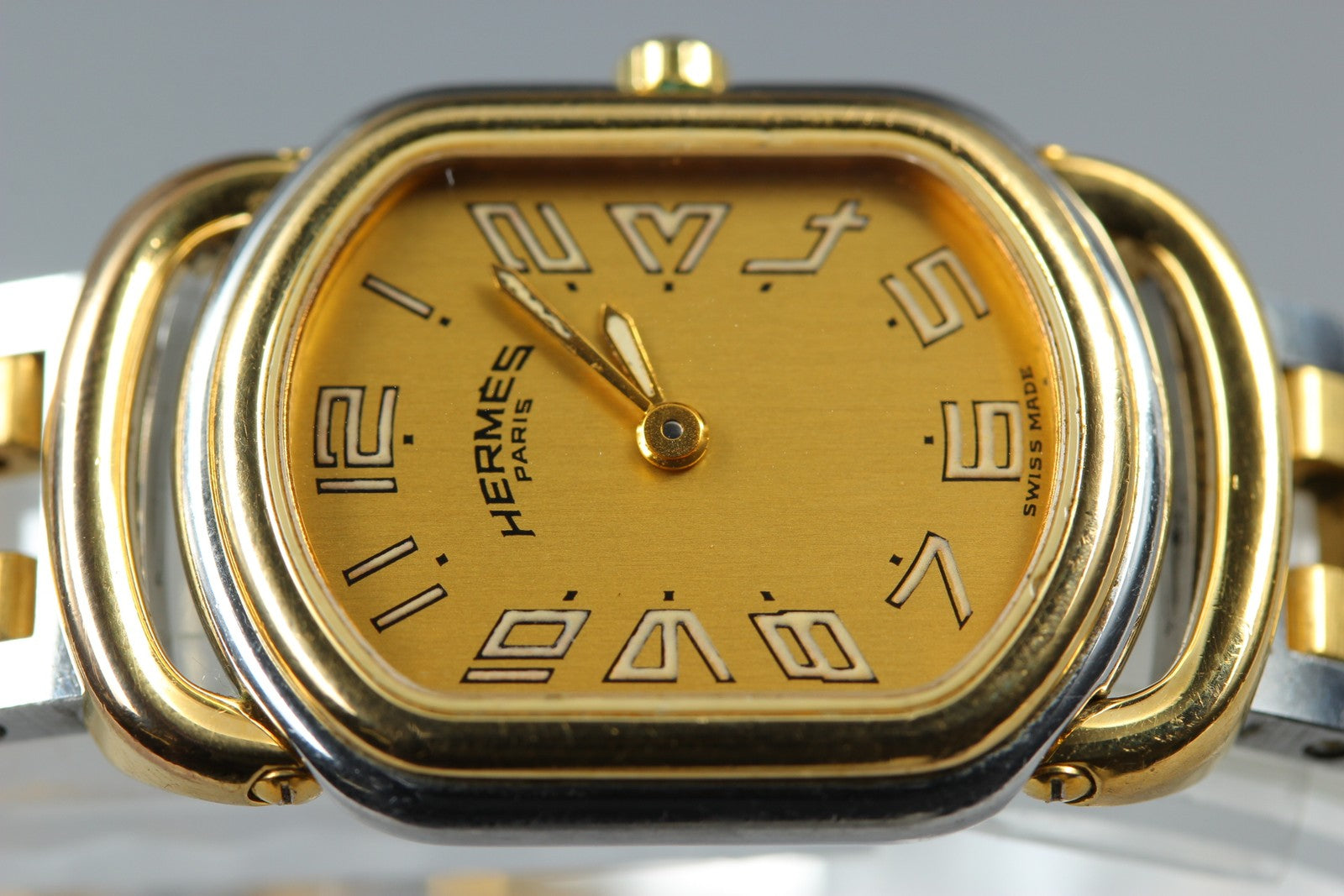 New Batt HERMES Rally Quartz Gold Dial Women's Watch 20mm From JAPAN
