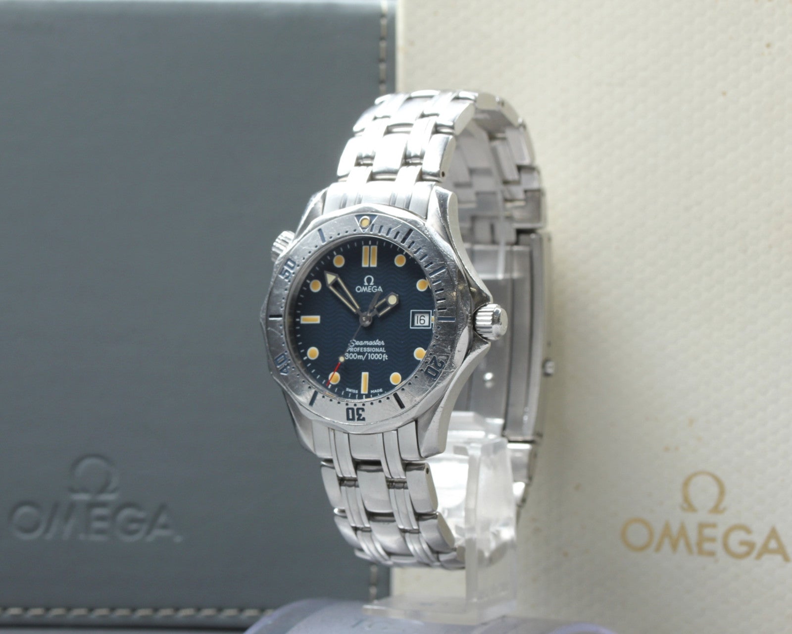 Overhauled [w/Box] OMEGA Seamaster 300M 2562.80 Date Blue 36mm Qz Men's Watch