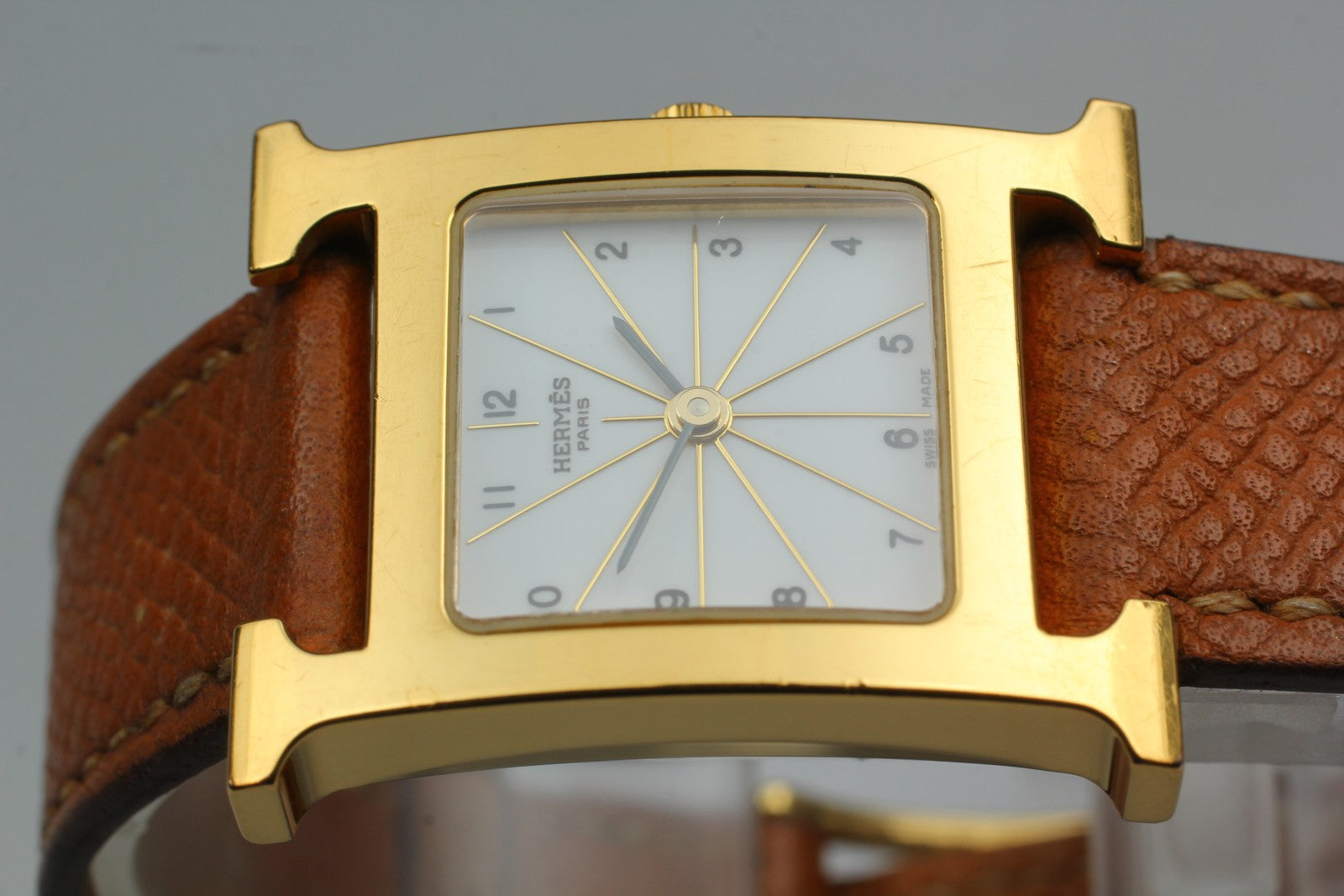 [Exc+4 Box] HERMES H Watch HH1.201 Gold Brown  "L" Woman's Watch Quartz JAPAN