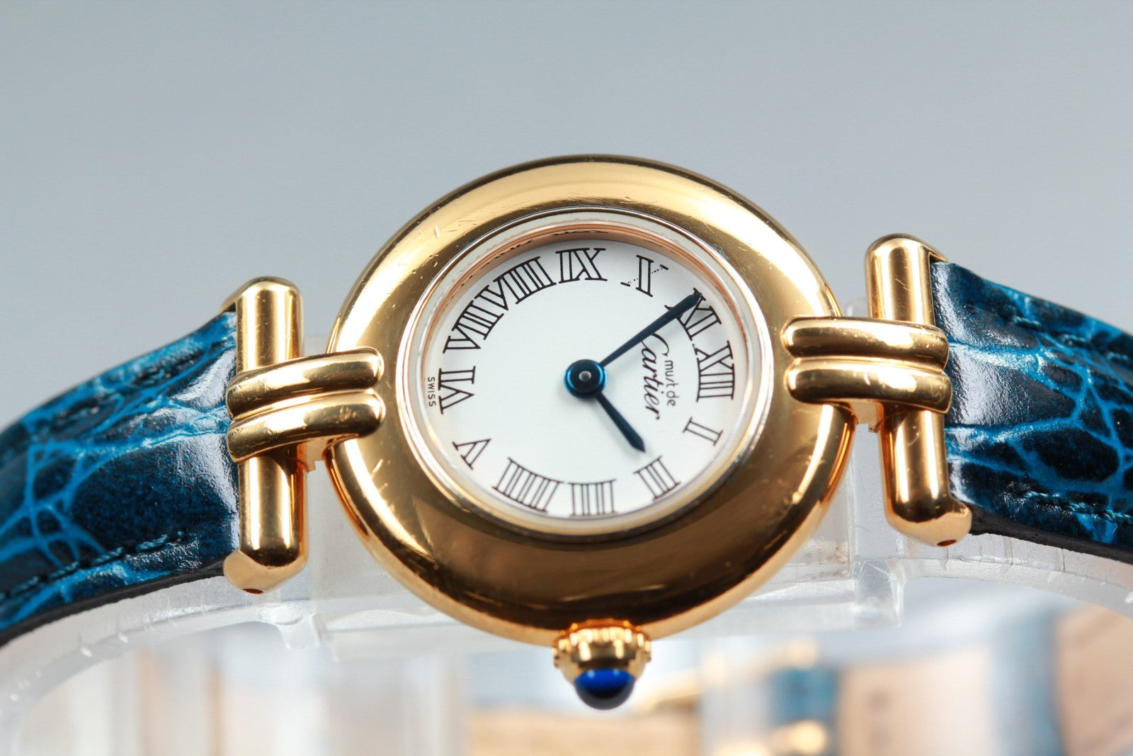 Vintage [Exc+5] Cartier Must Colisee Vermeil 2410 Gold Blue Women's Quartz Watch
