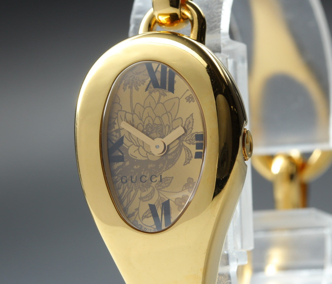 Gucci 103 Horsebit Gold Floral Dial 21 mm Bangle Woman's Quartz Watch