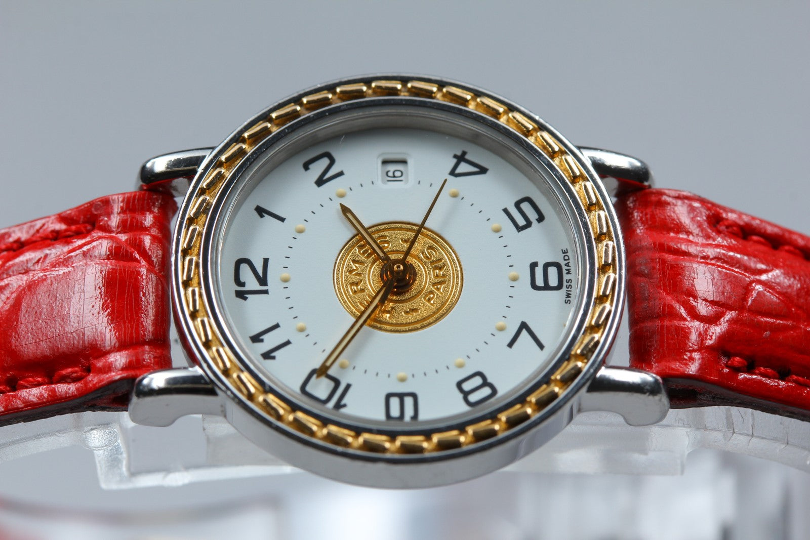 Vintage [Exc+5 Box] HERMES Sellier White Dial Red 24mm Woman's Quartz Watch