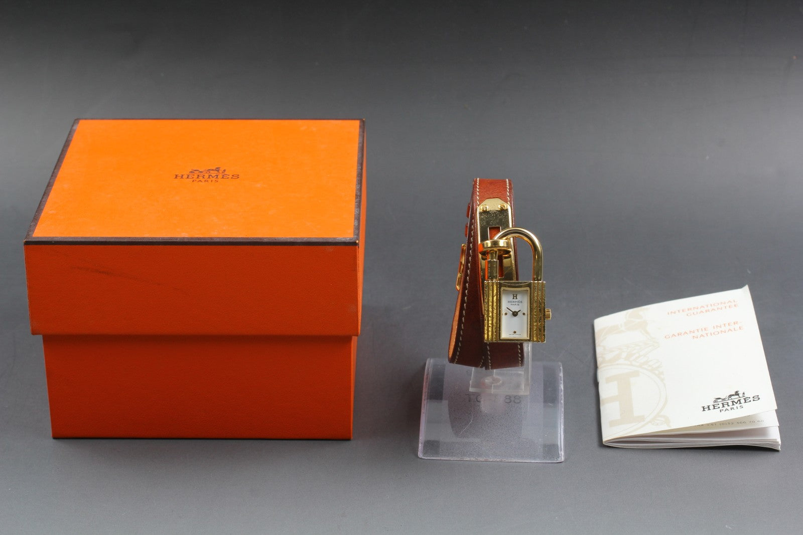 Overhauled [Exc+5 Box] HERMES Kelly Watch Gold Brown "I" Double Woman's Qz Watch