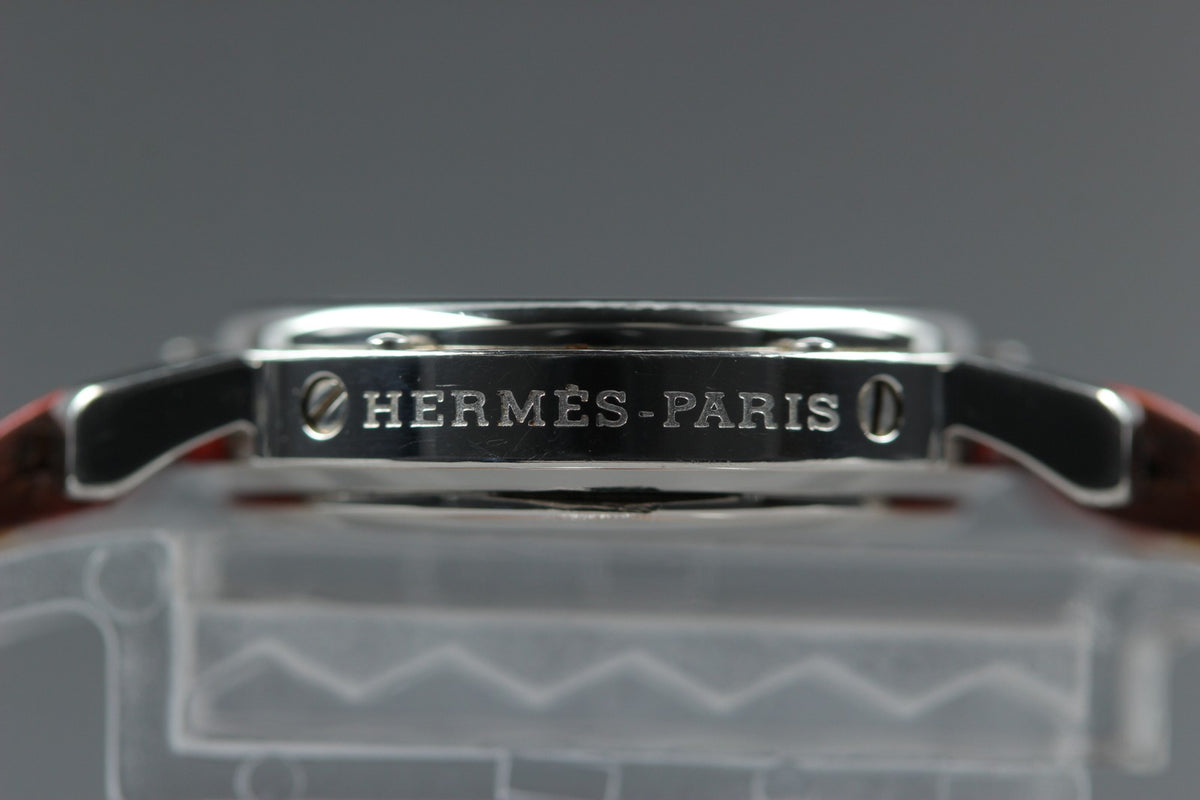 HERMES Clipper CL4.210 Date White Dial Red "E" 24mm Woman's Quartz Watch [Box]