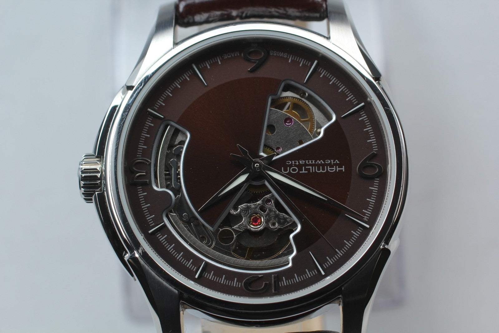 [Exc+5] Hamilton Jazzmaster Viewmatic Open Heart H325650 Brown AT Men's Watch