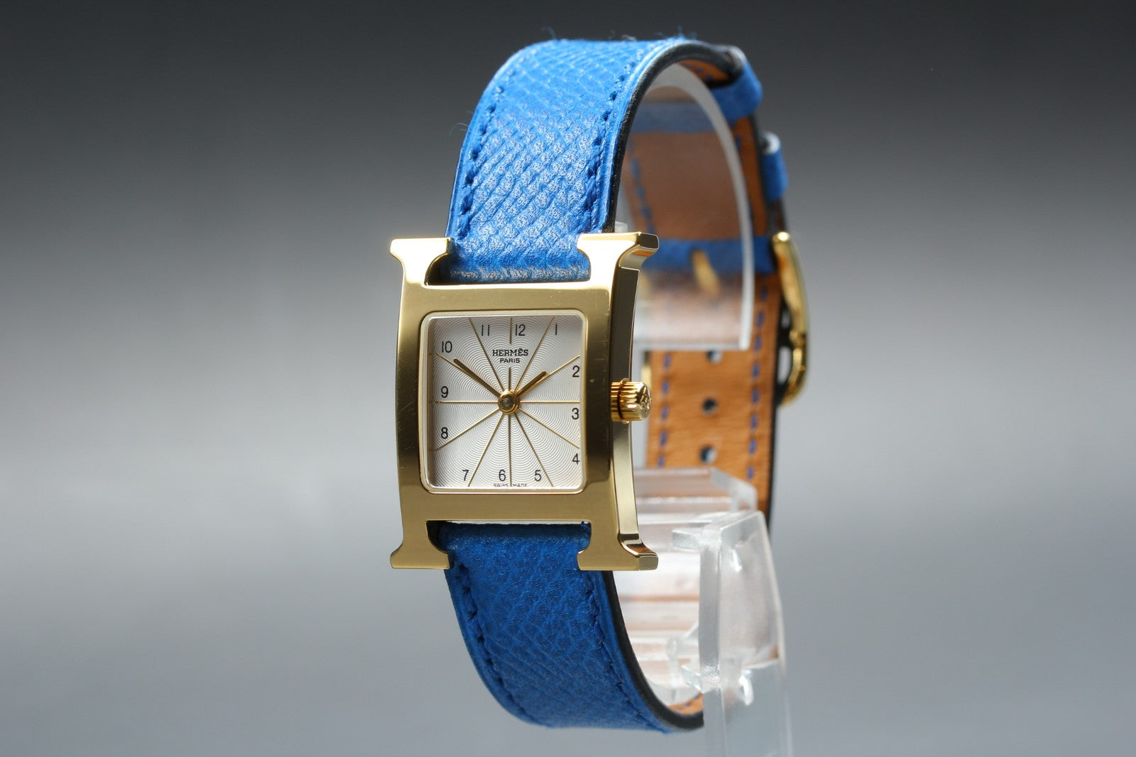 [Overhauled] HERMES H Watch HH1.201 Gold Blue "B" Woman's Watch Quartz Box