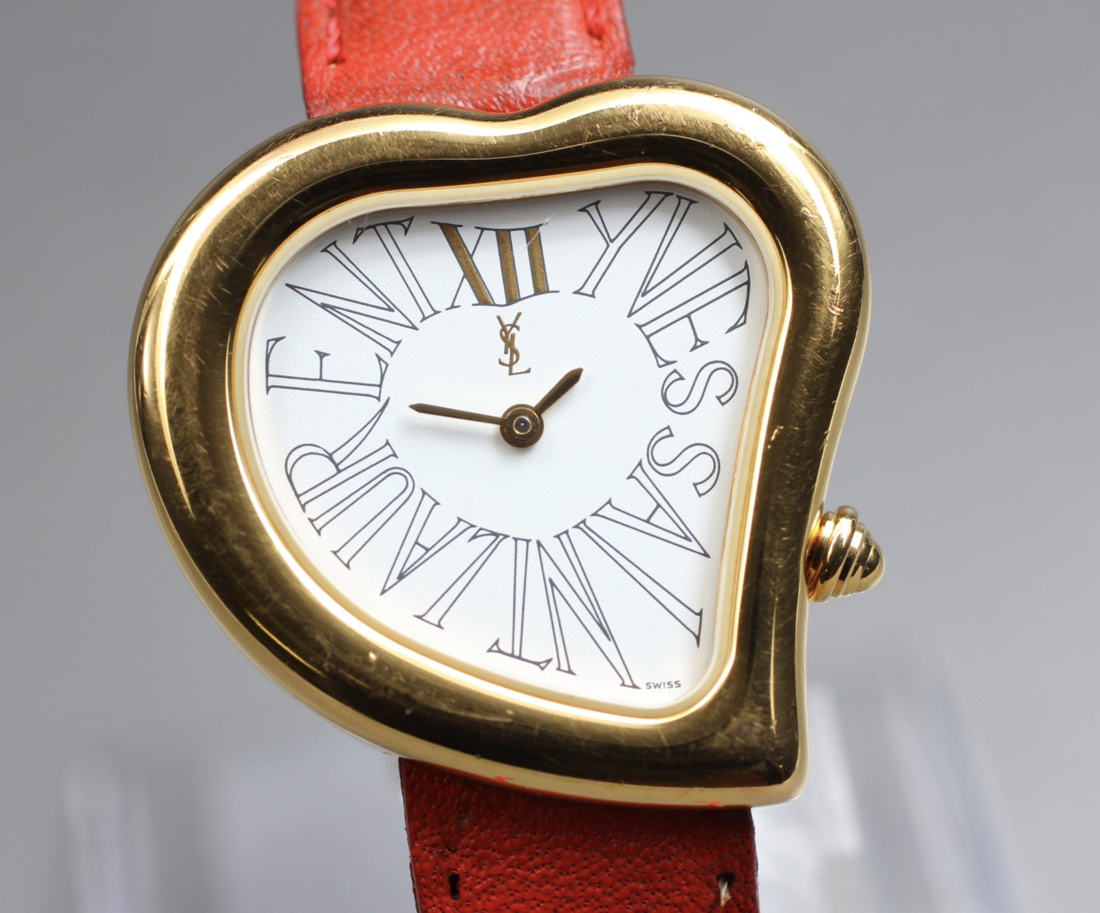 Overhauled [Exc+4] Yves Saint Laurent Heart Gold Red 30mm Women's Watch Quartz