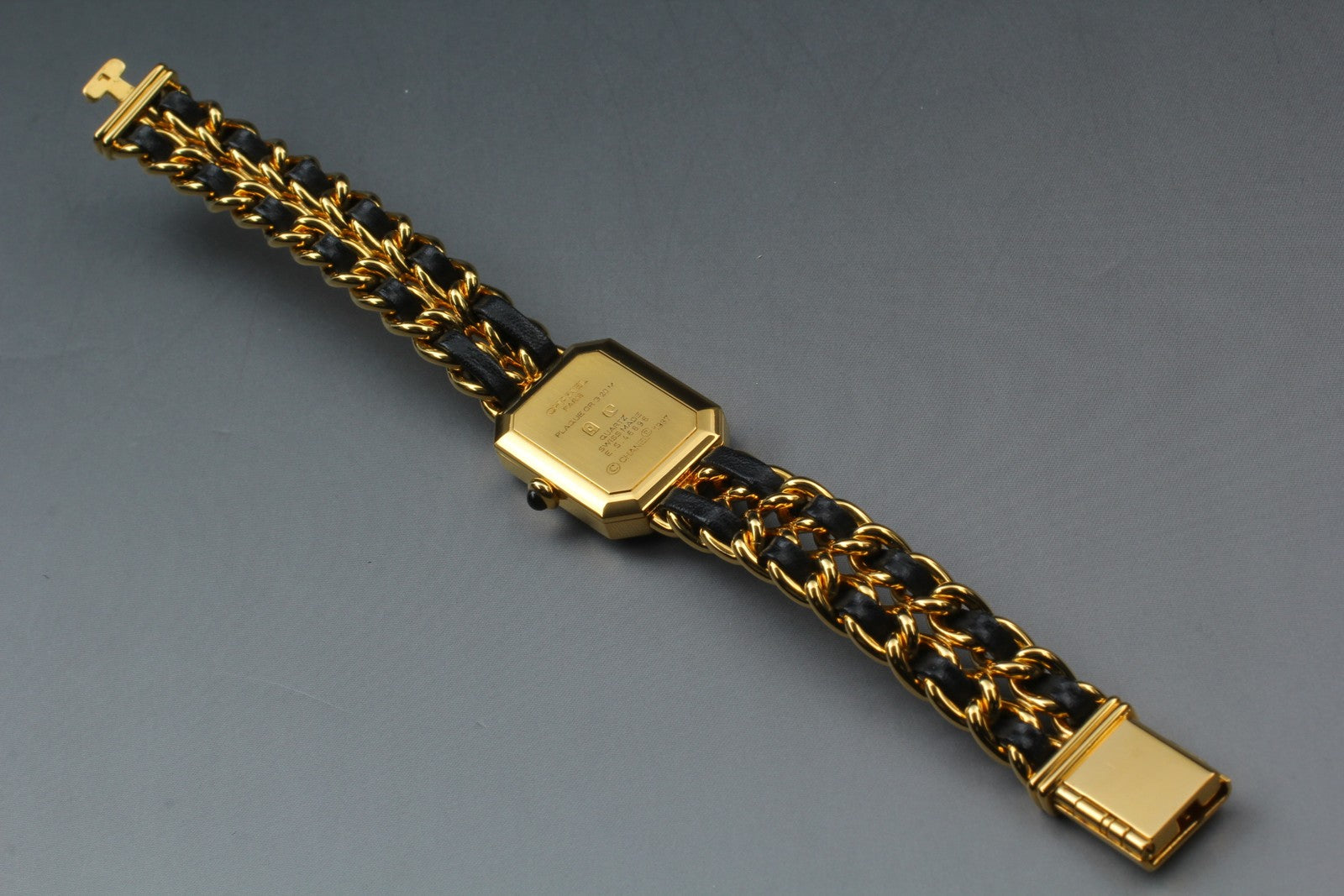 [Near MINT- Box] CHANEL Premiere L Size Black Dial 20mm Gold Quartz Womens Watch