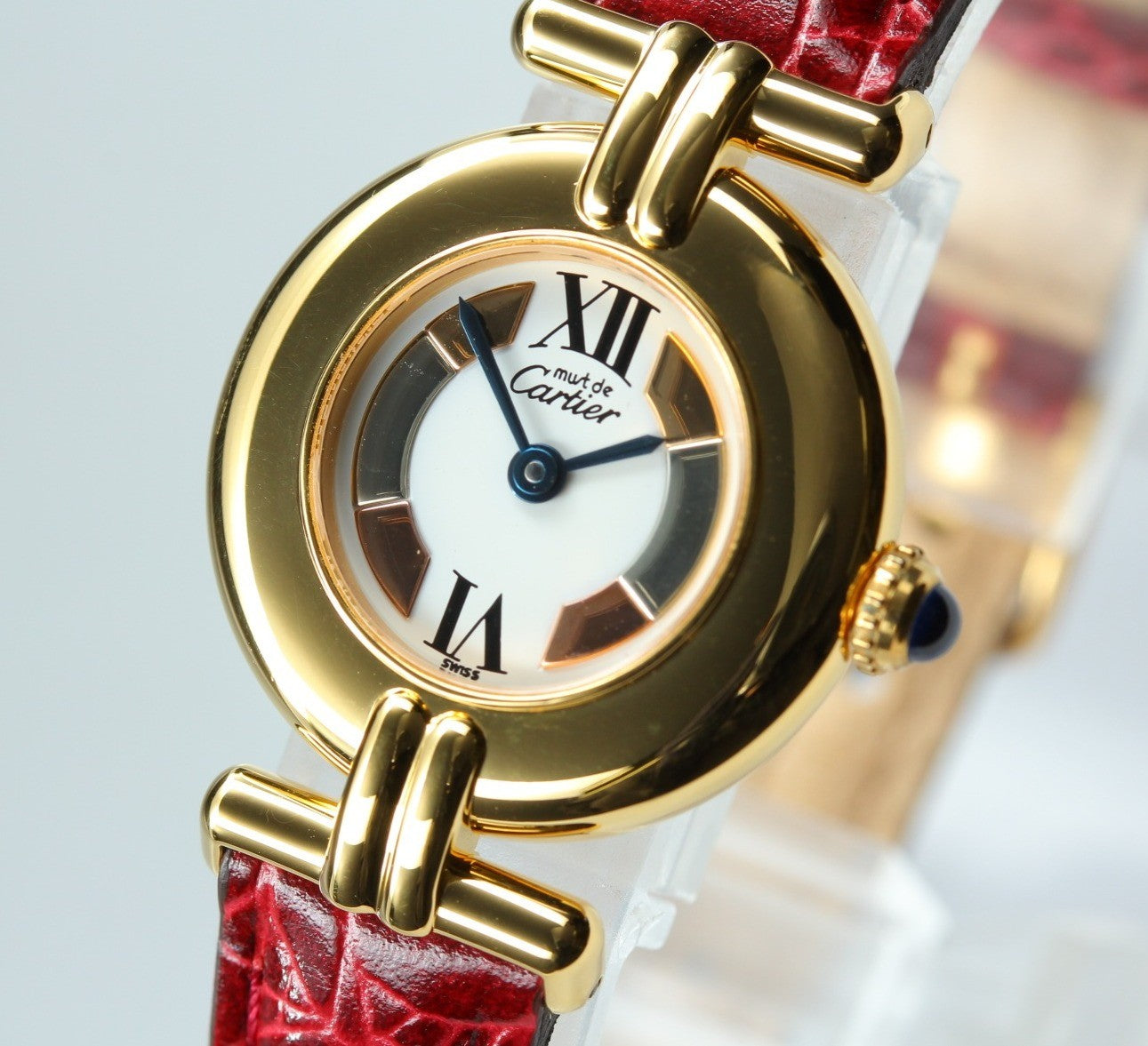 Vintage Cartier Must Colisee Vermeil 590002 Red Women's Quartz Watch [Pouch]