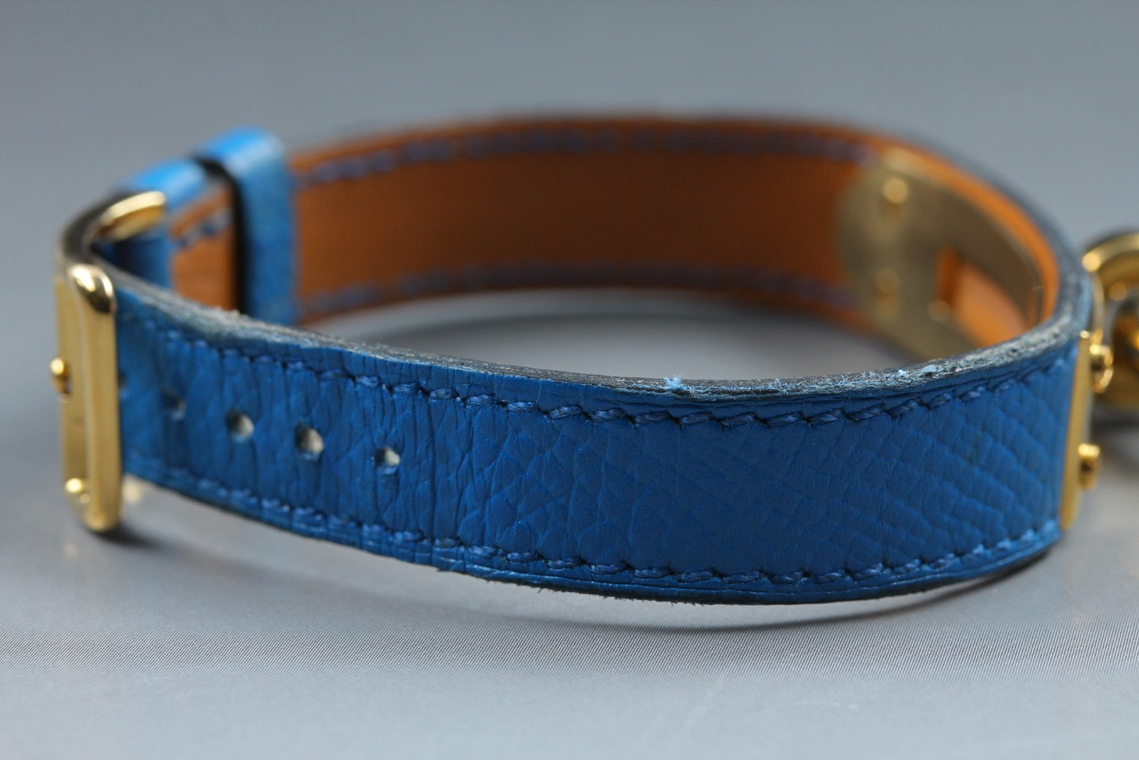 Vintage HERMES Kelly Watch Gold Blue Leather "A" Woman's Quartz Watch [Box]
