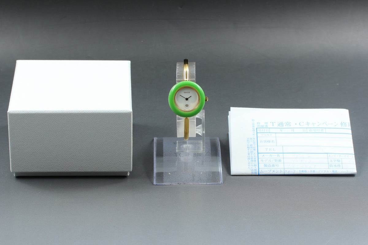 [Overhauled] Gucci Change Bezel 11/12 Lime Green Bezel Women's Qz Watch 15.25cm