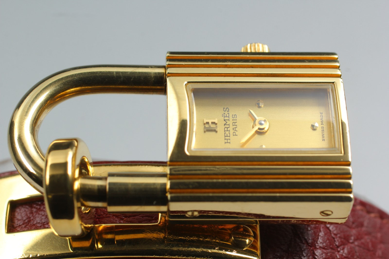 Vintage [Exc+5] HERMES Kelly Watch Gold Red Leather "X" Woman's Quartz Watch