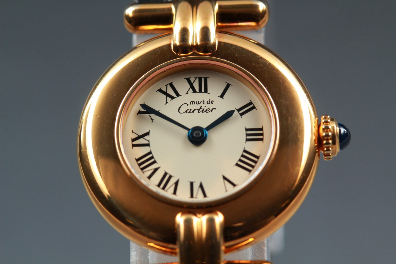 Vintage [w/Box] Cartier Must Colisee Vermeil 590002 Black Women's Quartz Watch